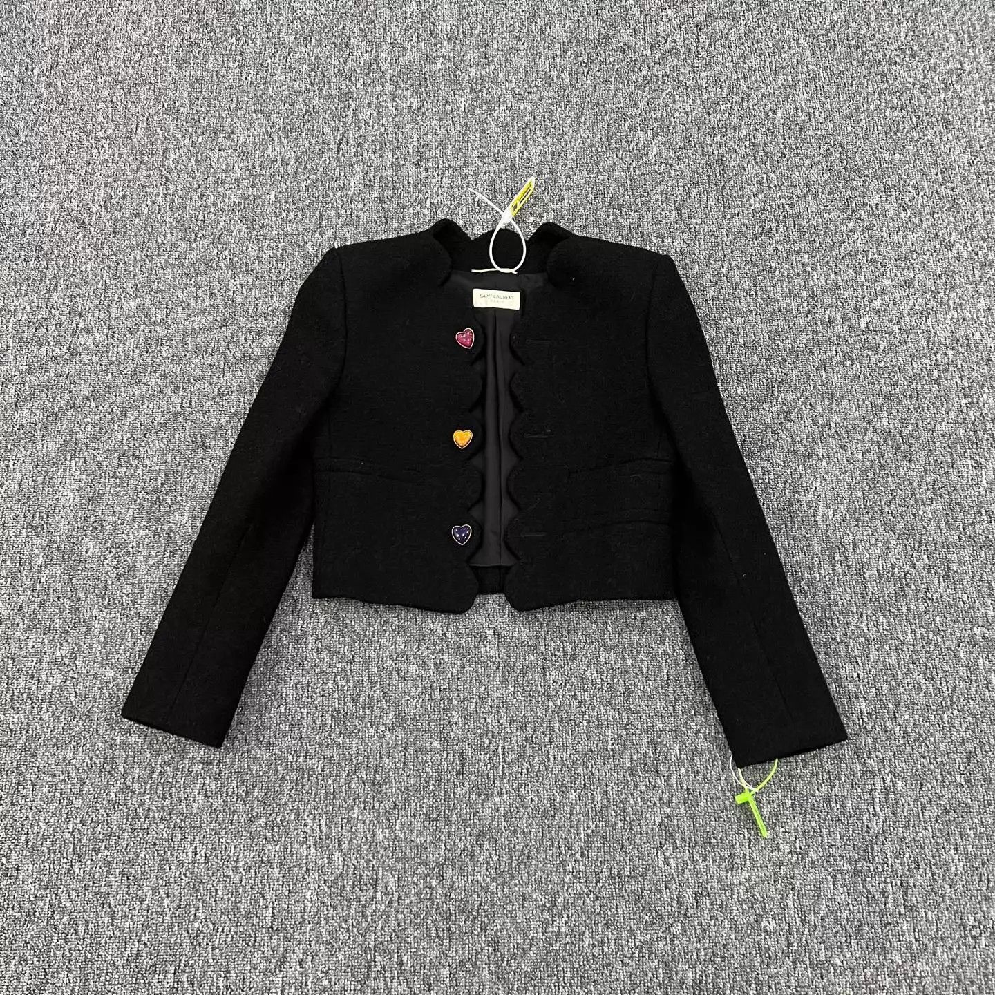 Saint Laurent Paris SLP short black jacket colorful heart button 36 Size XS / US 0-2 / IT 36-38 - 1 Thumbnail