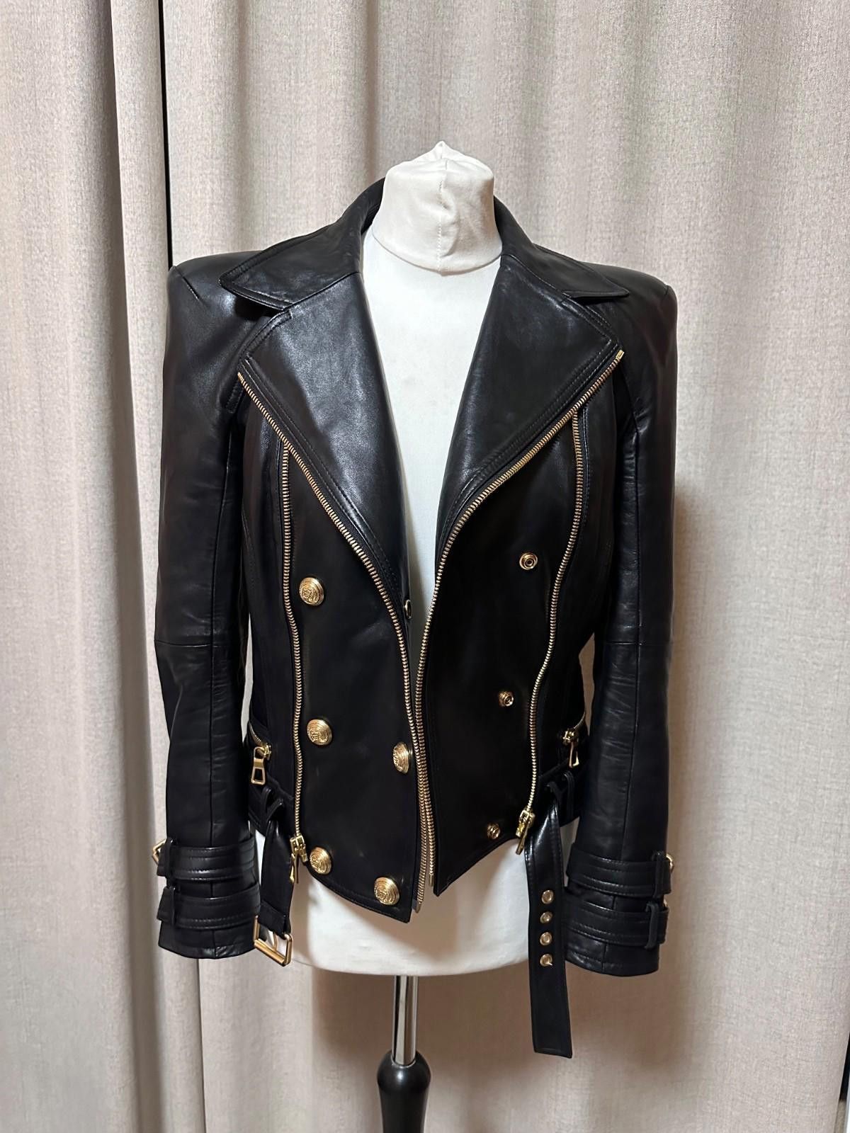 Balmain × H&M BALMAIN for H&M Women Black Leather Biker Jacket US8 EU38 Size M / US 6-8 / IT 42-44 - 7 Thumbnail