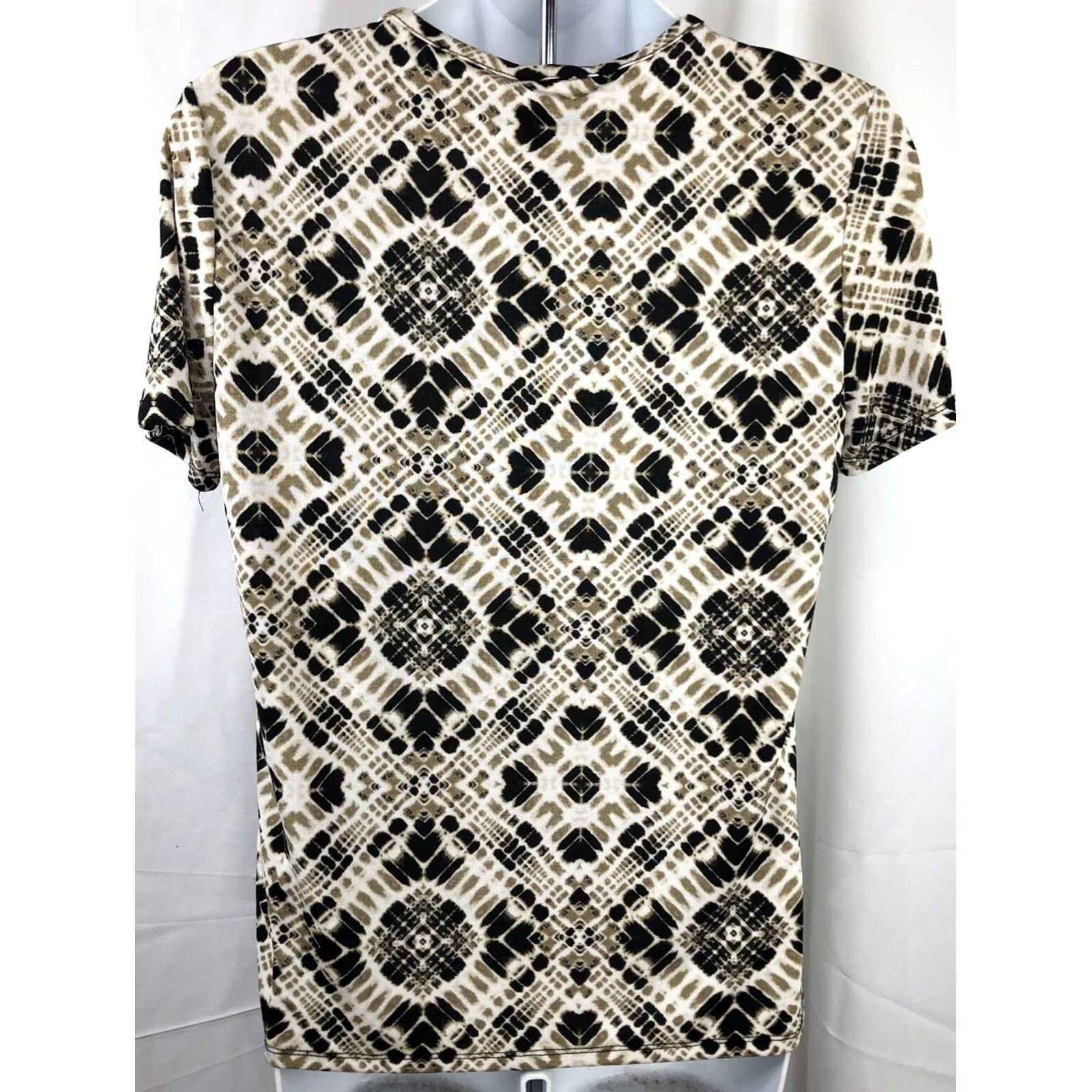 Vintage Jaclyn Smith T-Shirt S Tan Blk multi geo short sleeve Hippie 2000s Boho Womens Size S / US 4 / IT 40 - 3 Thumbnail
