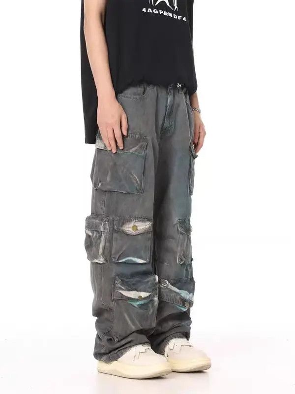 VIBE Retro distressed multi-pocket tie-dye gradient work jeans Size US 32 / EU 48 - 7 Thumbnail
