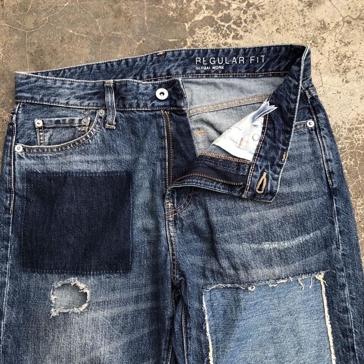 Global Work Vintage Global Work Jeans Faded Patchwork Denim Pants Size US 32 / EU 48 - 4 Thumbnail