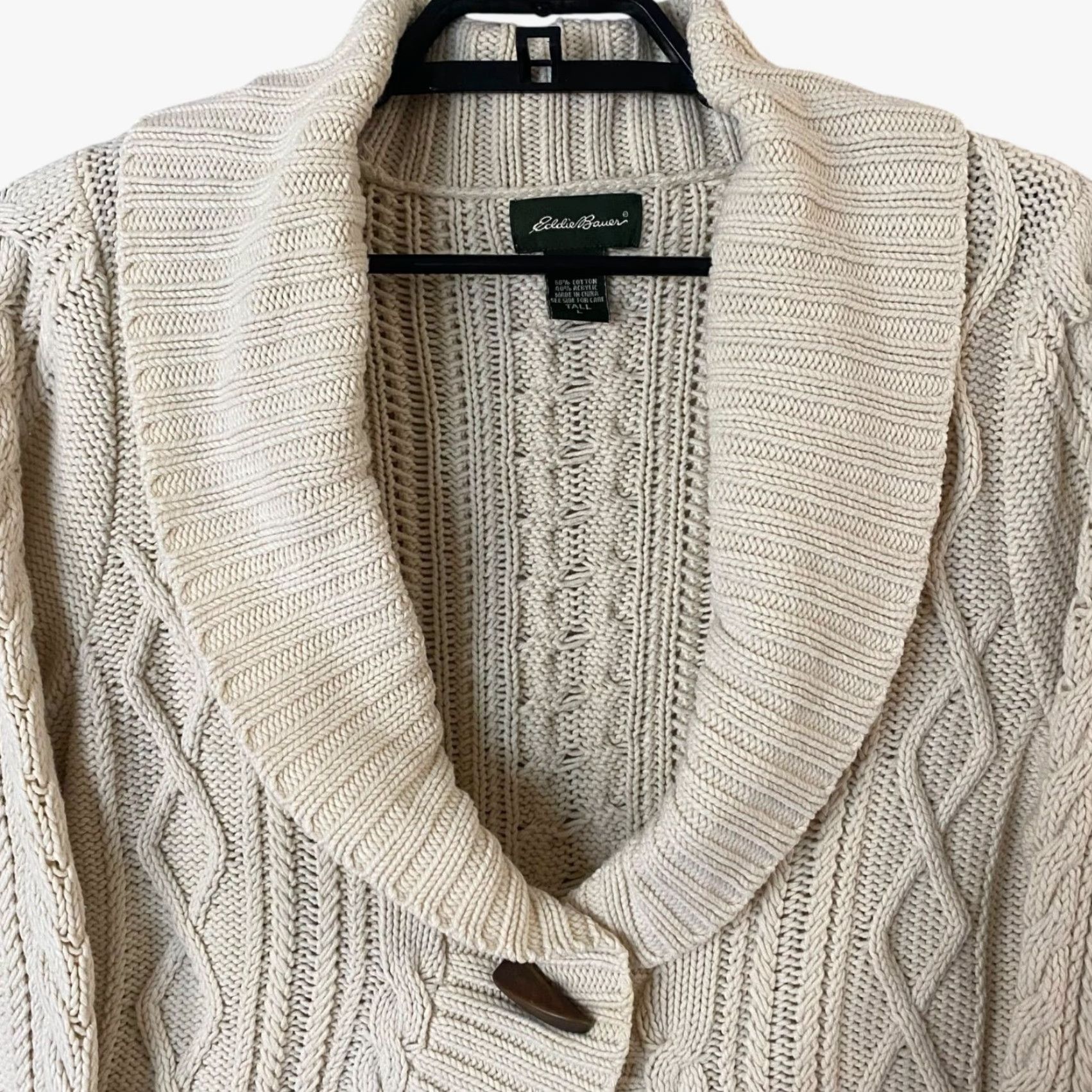 Eddie Bauer Eddie Bauer Women’s Cable-Knit Cardigan Sweater Large Tall Cream Cotton Blend Fall Casual Size L / US 10 / IT 46 - 5 Thumbnail
