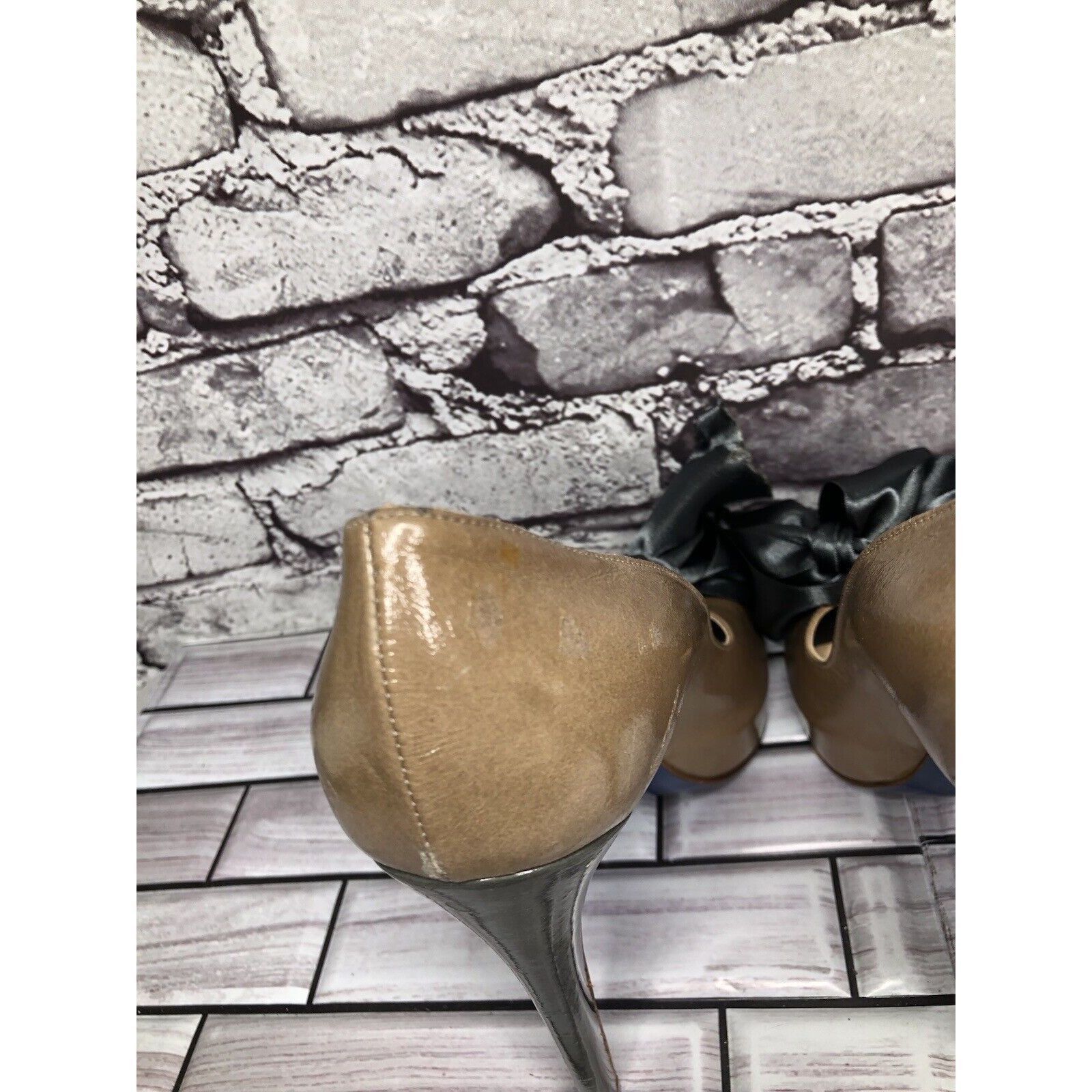 Other Alessandro Oteri Nude Patent Leather Grey Ribbon Bow Stilett Size US 8.5 / IT 38.5 - 10 Thumbnail
