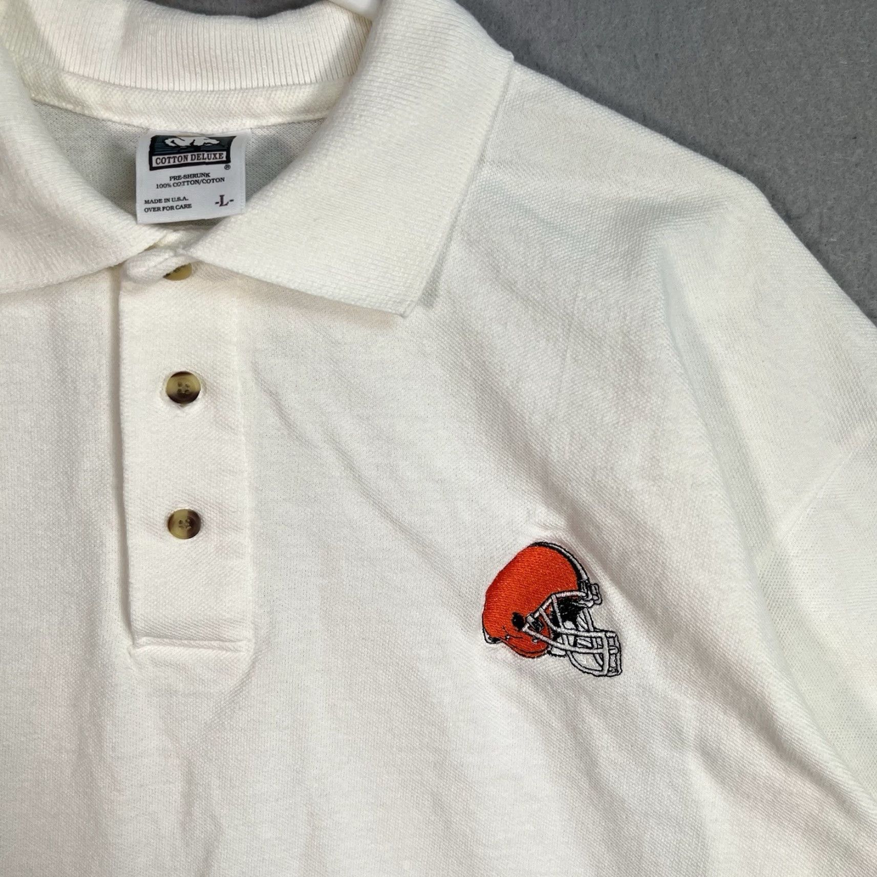Vintage Vintage 90s Cotton Deluxe Cleveland Browns Polo Shirt Adult Large White Mens Size US L / EU 52-54 / 3 - 2 Thumbnail