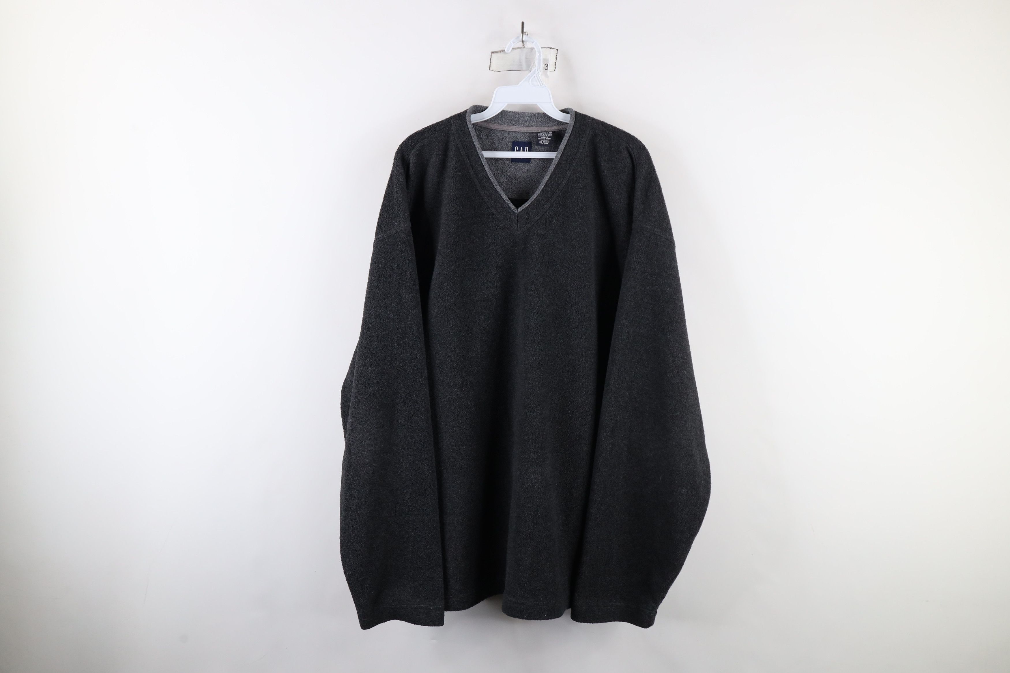 Gap × Vintage Vintage 90s Gap V-Neck Fleece Pullover Sweater Gray USA Size US XXL / EU 58 / 5 - 1 Thumbnail