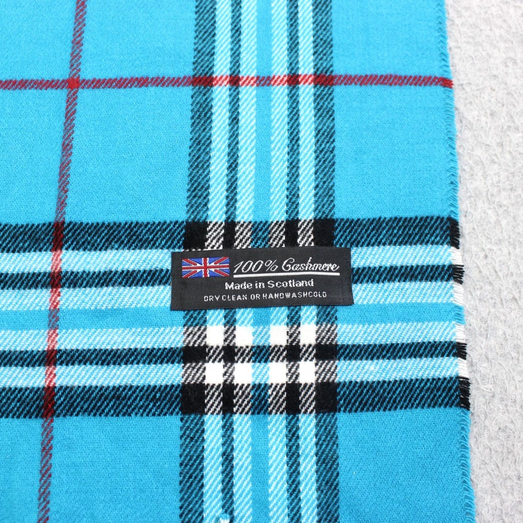 Vintage Cashmere Scarf Womens One Size Blue Plaid Tartan Fringe Scotland Winter Heritage Size ONE SIZE - 2 Thumbnail