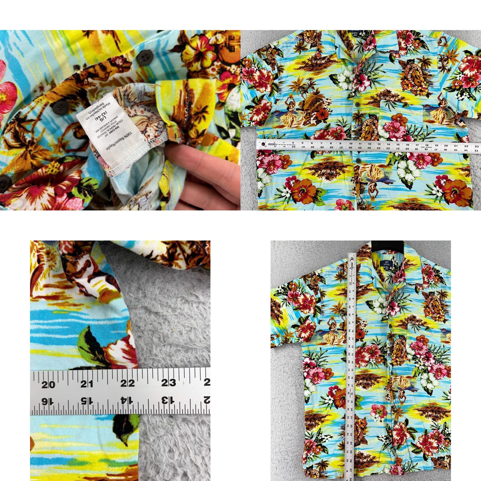 George VINTAGE George Shirt Adult Large Yellow Blue Floral Hula Island Print Button-Down Short Sleeve Rayon Hawaiian Men’s Shirt Size US L / EU 52-54 / 3 - 8 Thumbnail