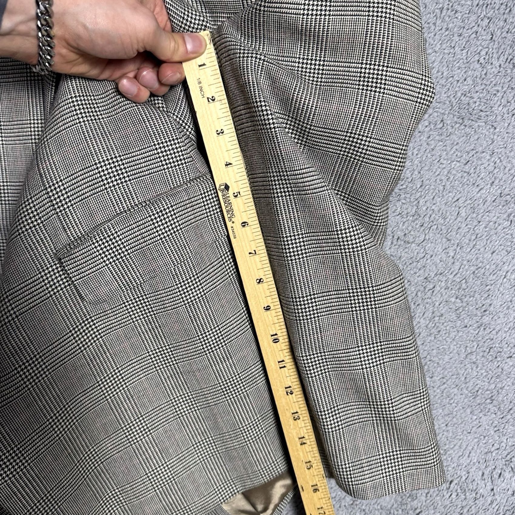 Ralph Lauren VINTAGE Ralph Lauren Blazer Men 44L Silk Wool Glen Check Houndstooth Suit Jacket 3Button Size 44R - 6 Thumbnail