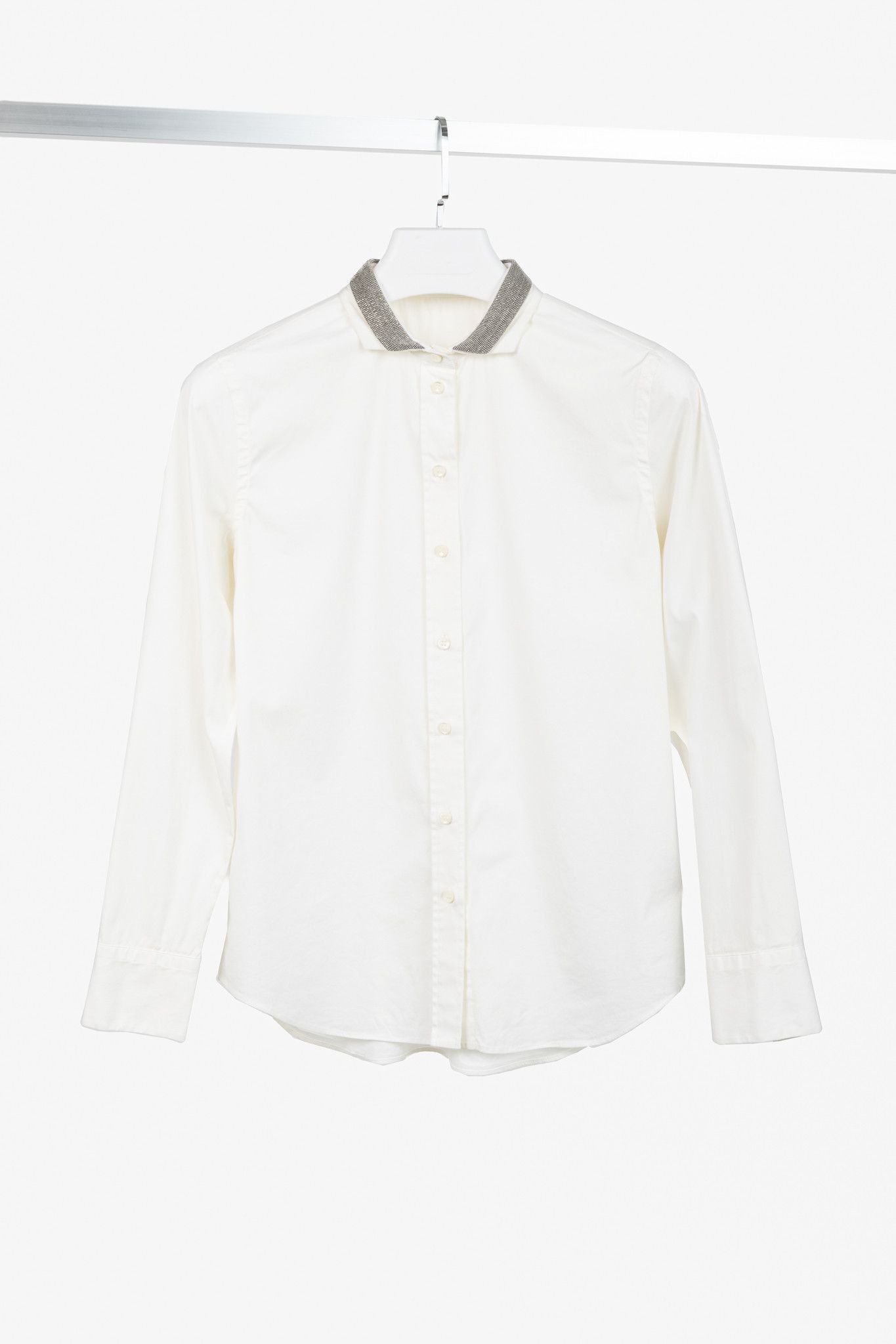 Brunello Cucinelli SS/17 Cotton Poplin Monili-Collar Shirt