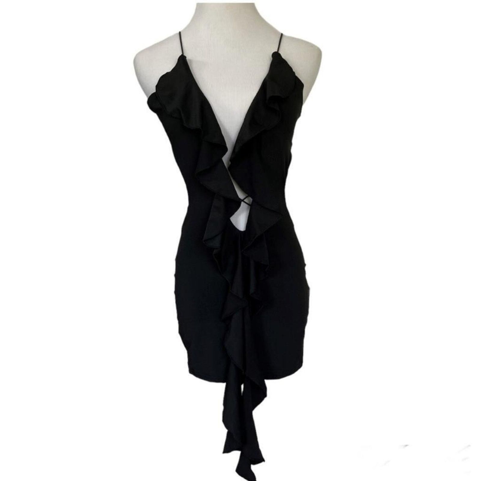 Other NEW Sexy Strappy Black Ruffle Draped Cocktail Mini Dress Size XS / US 0-2 / IT 36-38 - 1 Thumbnail