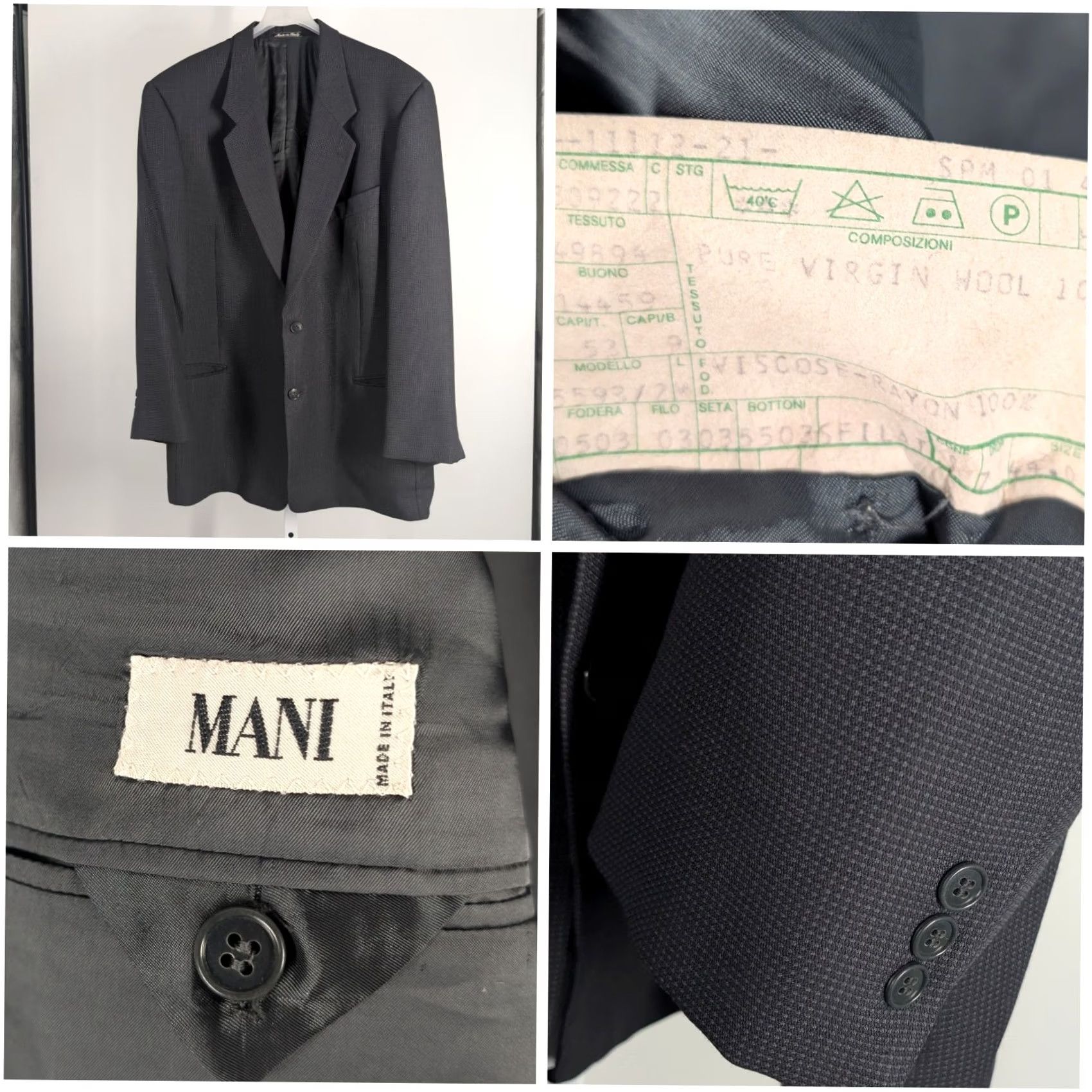 Giorgio Armani VINTAGE Mani Giorgio Armani Sport Coat Blazer 44R Virgin Wool Micro Check Charcoal Gray Men Size 44R - 2 Thumbnail