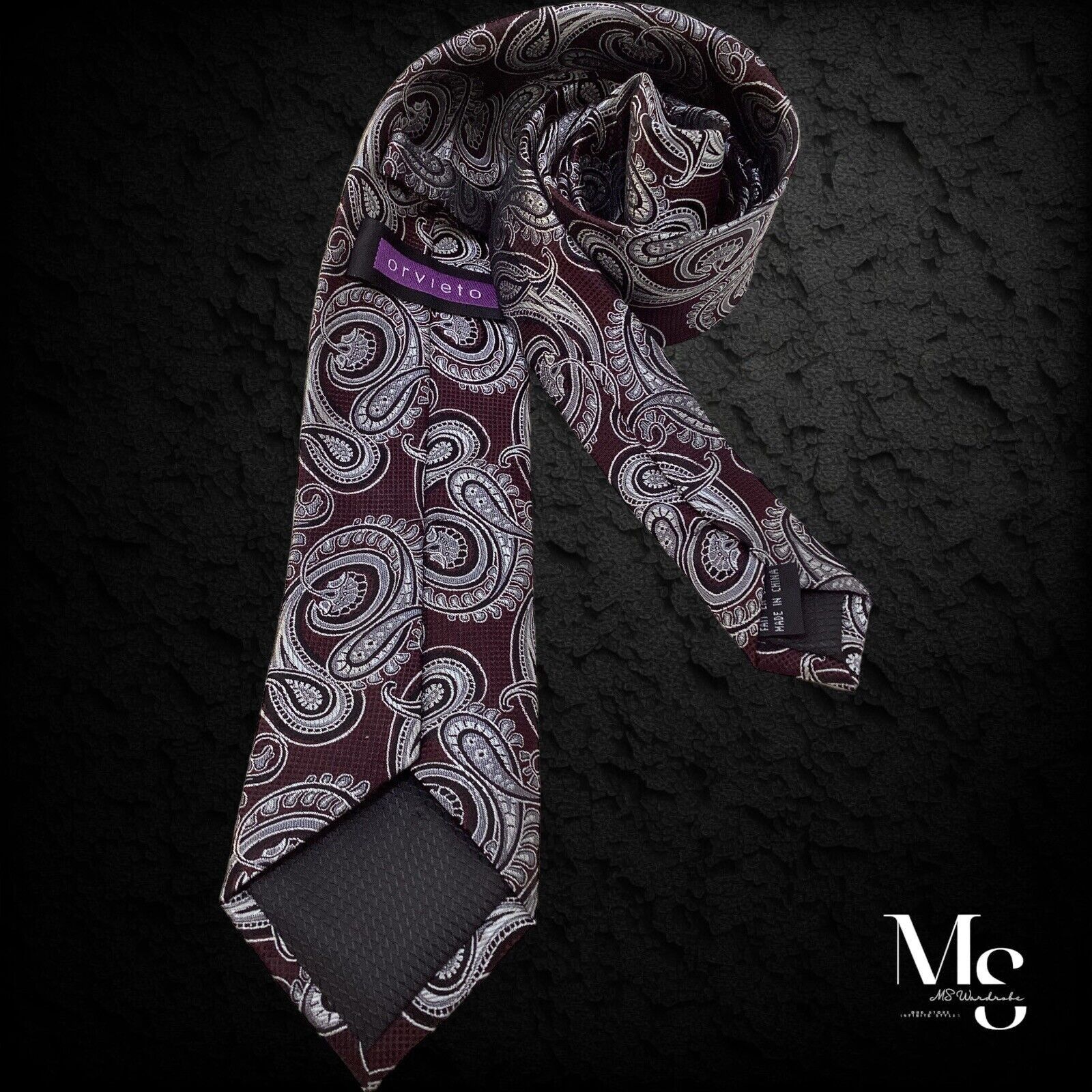 Other ORVIETO Burgundy Paisley Silk Tie W: 2.9" EX COND Size ONE SIZE - 4 Thumbnail