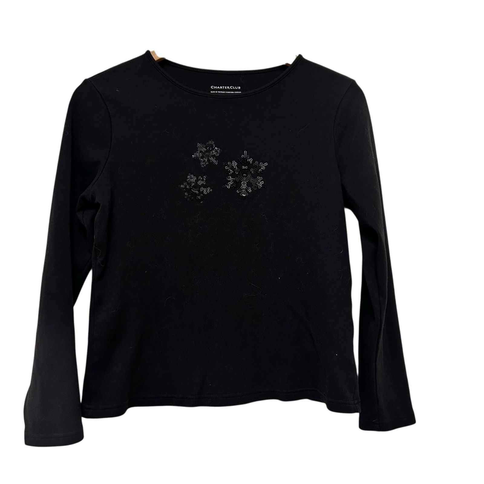 Other Charter Club Black Pima Cotton Snowflake Long Sleeve Shirt M Size M / US 6-8 / IT 42-44 - 1 Thumbnail