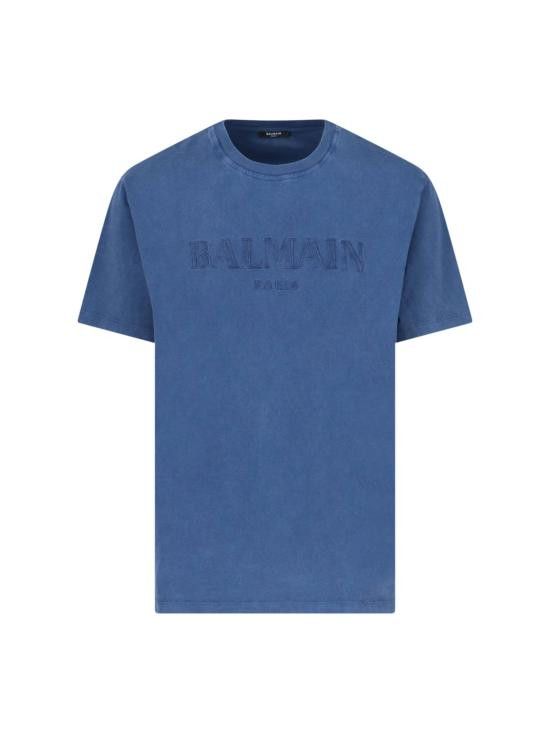 Tシャツ・カットソー BALMAIN Men T Shirts DH1EG010BC72 SOS Blue Loose T-shirt with vintage Balmain embroidery - Men | BALMAIN