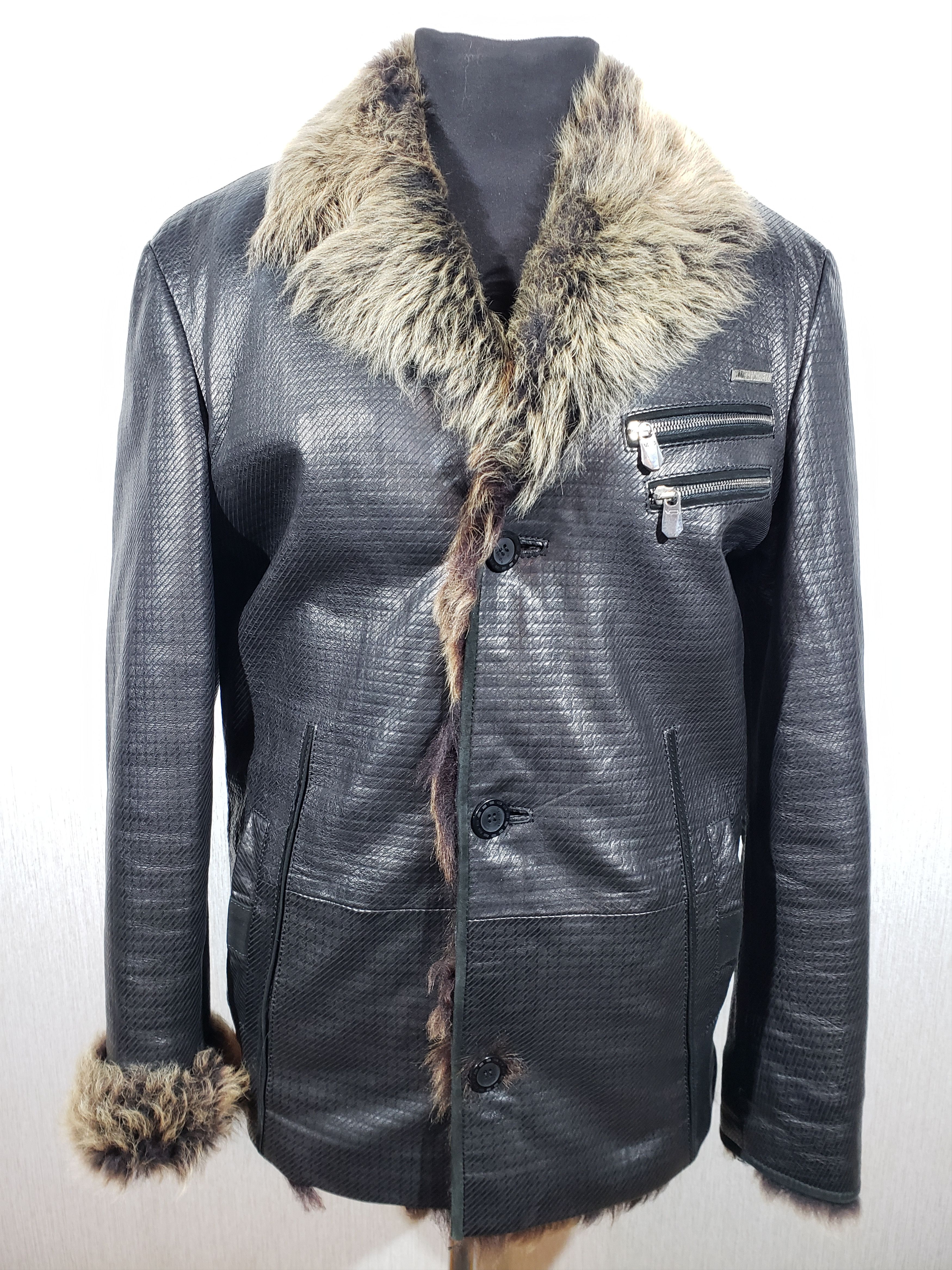 Other Stylish black men's leather jacket with warm fur. Size US M / EU 48-50 / 2 - 1 Thumbnail