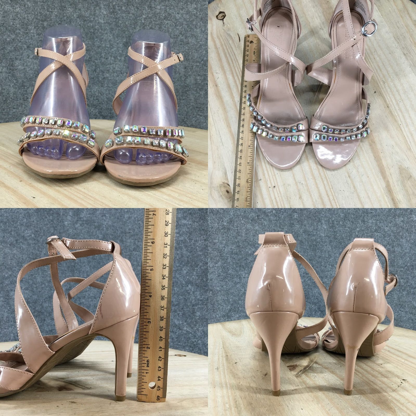 Kenneth Cole KENNETH COLE REACTION Heels Womens 8 M Pin Party Studded Ankle Strappy Beige - High Heel Stiletto Party Casual Shoes Size US 8 / IT 38 - 8 Thumbnail