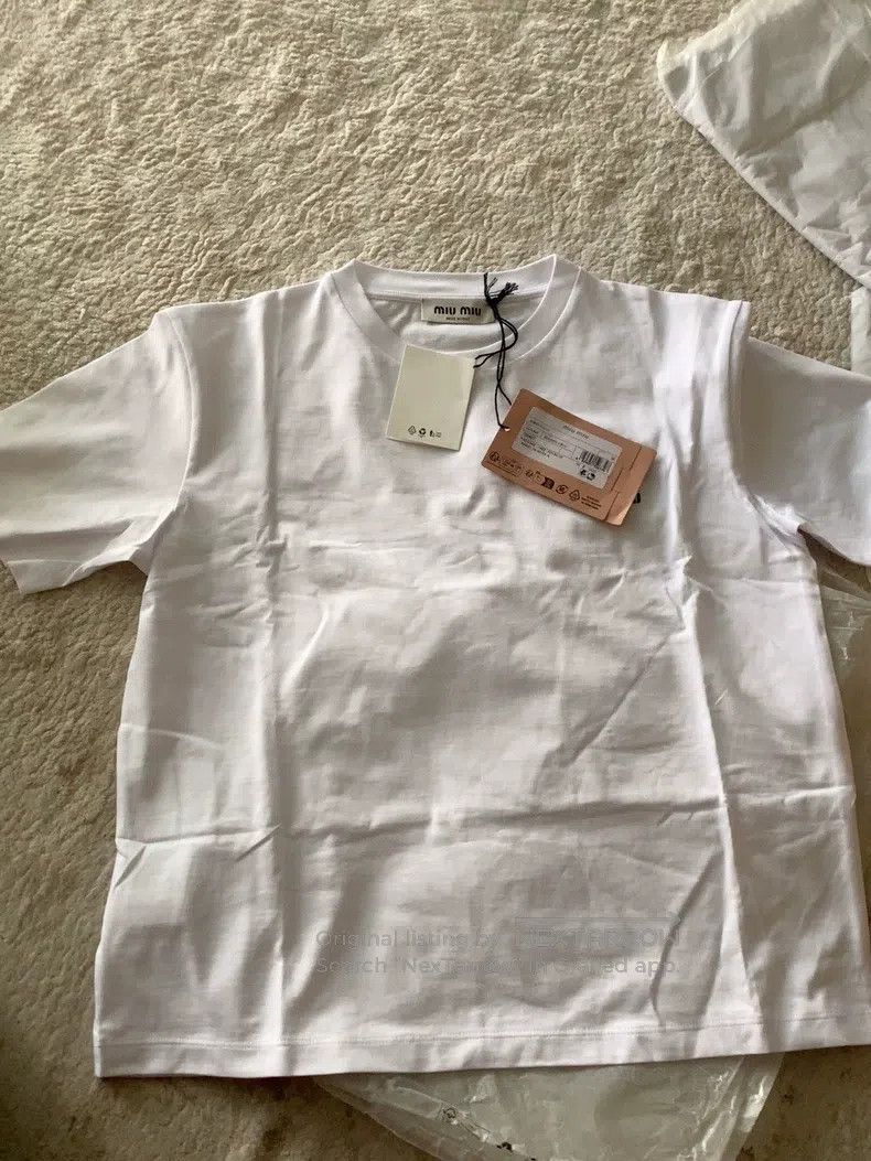 Miu Miu Miu Miu Size M White round neck logo embroidered short slee Size M / US 6-8 / IT 42-44 - 1 Thumbnail