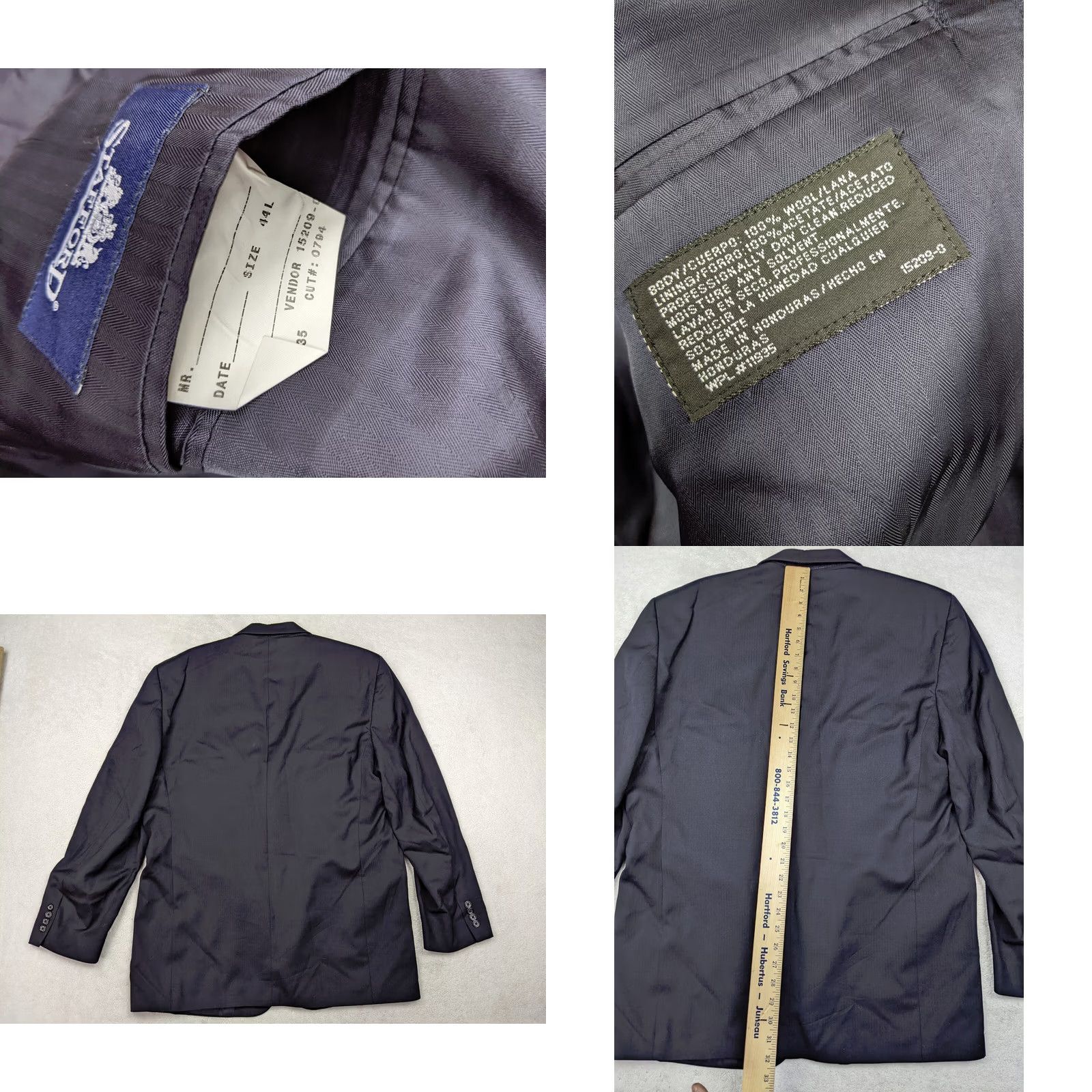 Stafford Stafford Blazer Jacket Navy Blue Herringbone Wool 44L 2 Button Notch Lapel Mens Regular Long Jacket Size 44R - 8 Thumbnail