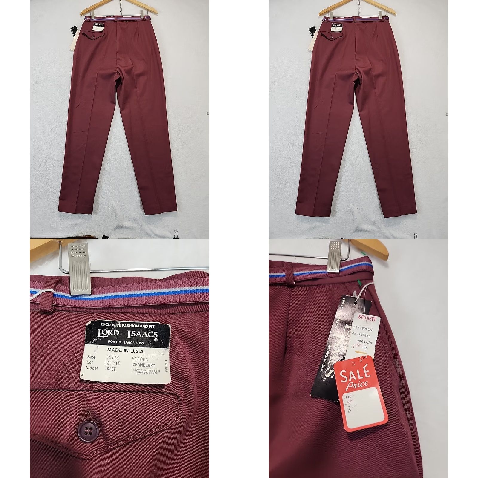 Vintage VINTAGE Lord Isaacs Belted Cranberry Womens High Rise Slacks 80s Dress Pants Straight Leg Size 16 Red Pockets Belted Button Zip Casual Mens Womens Size ONE SIZE - 9 Thumbnail