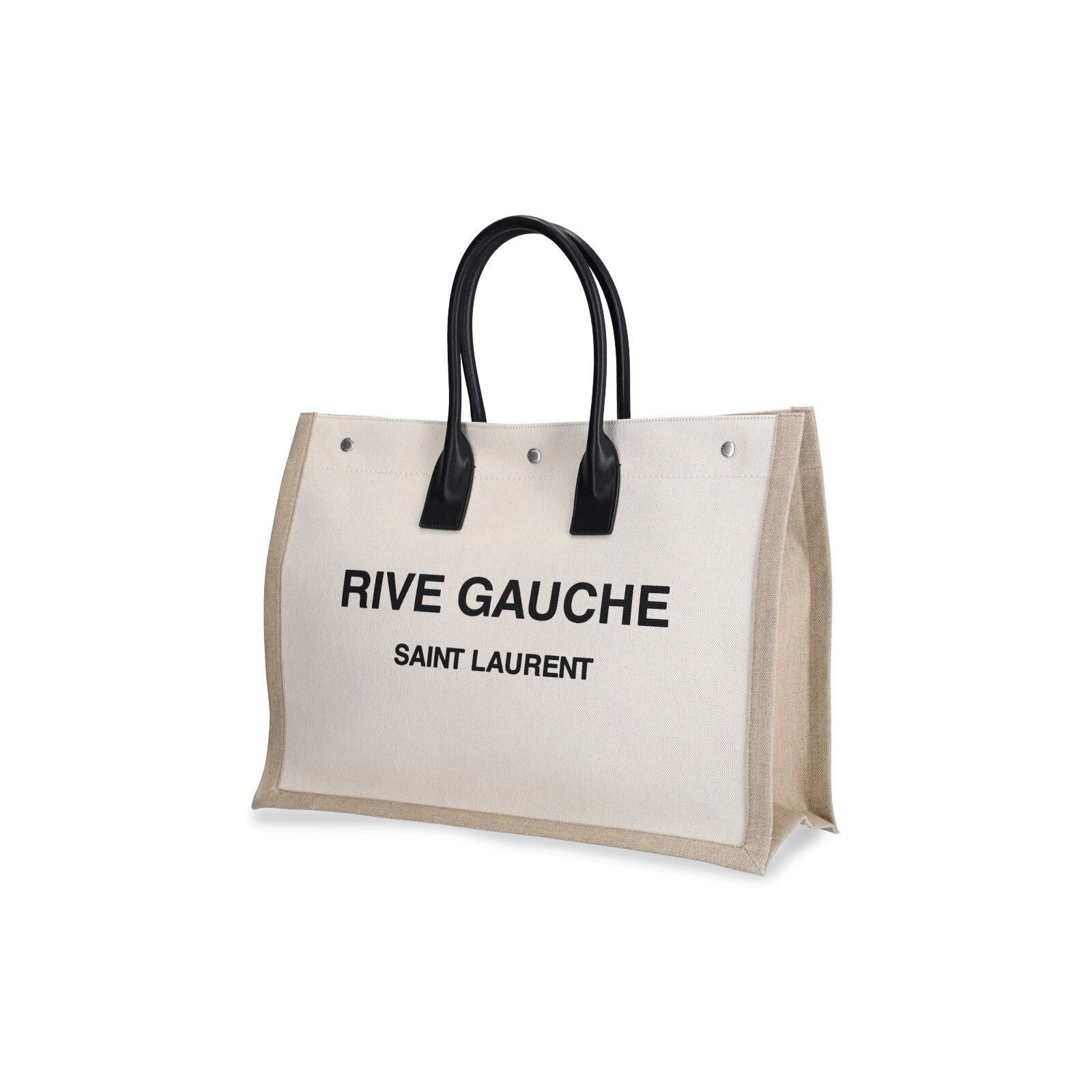 SAINT LAURENT Rive Gauche Natural/Black Linen Tote Bag New