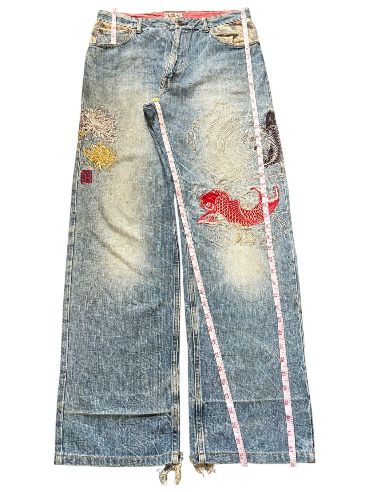 Karakuri Tamashii Vintage Karakuri Tamashi Embroidered Distress Baggy Jeans Size US 32 / EU 48 - 7 Thumbnail