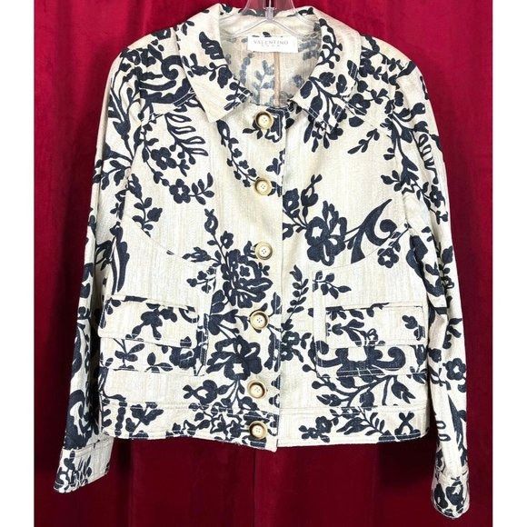 Image of 48 12 Valentino Roma Subtle Shimmer Gold Black Floral Jacket, Women's (Size XL)