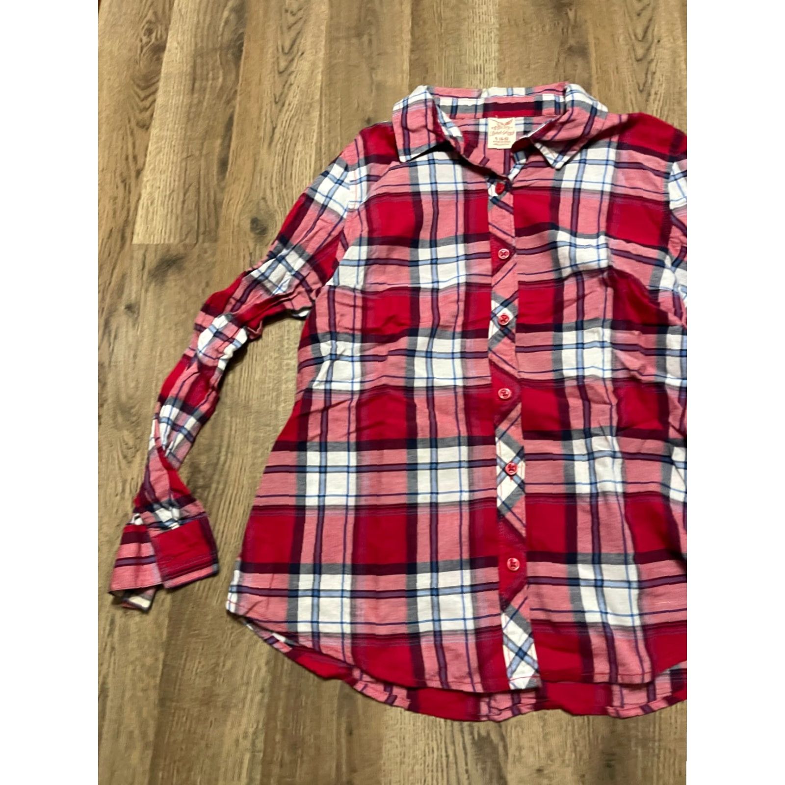 Faded Glory Faded Glory Shirt Women's Small Red Plaid Button Up Long Sleeve Size S / US 4 / IT 40 - 3 Thumbnail