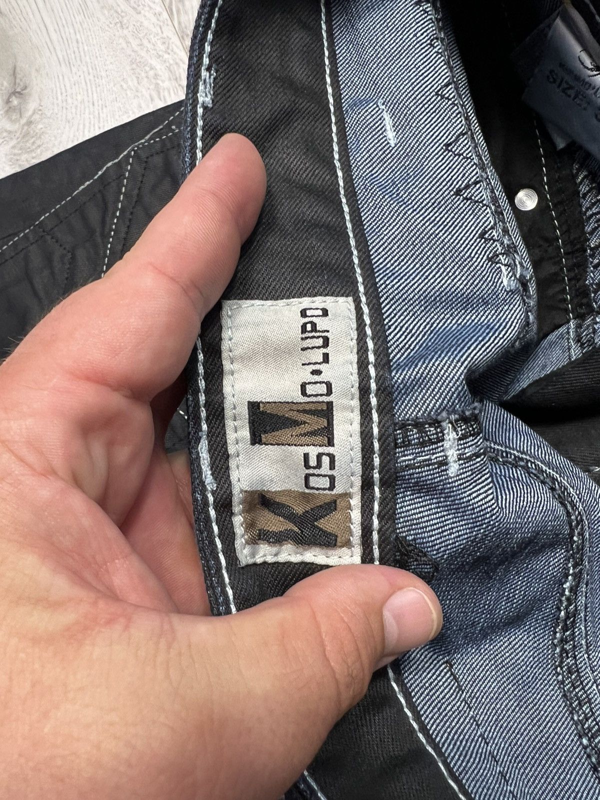 Japanese Brand Vintage Y2K K&M Kosmo Lupo Embroidered Logo Hard Wear Jeans Size US 32 / EU 48 - 14 Thumbnail