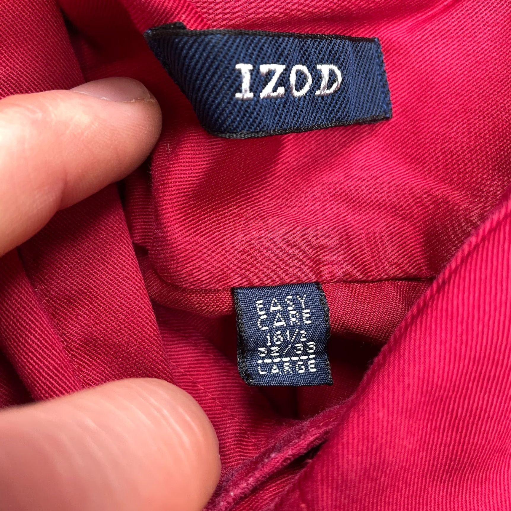 Izod VINTAGE IZOD Shirt Mens 16.5 32/33 Large Red Long Sleeve Button Down Collar Dress Twill Size 42R - 4 Thumbnail