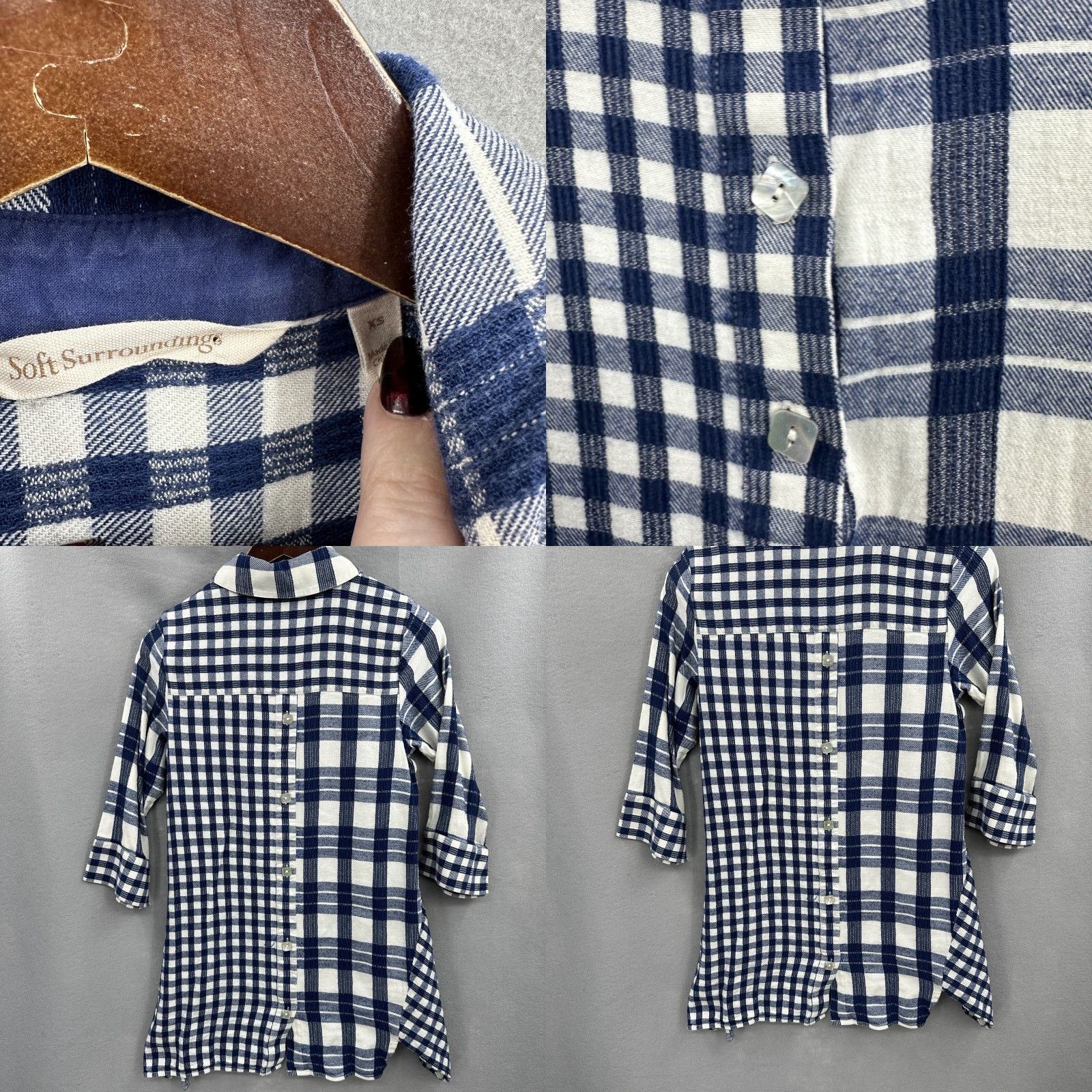 Soft Surroundings Soft Surroundings Tunic Womens XS Blue Plaid Flannel Long Sleeve Button Front Cozy Casual Blouse Size XS / US 0-2 / IT 36-38 - 8 Thumbnail