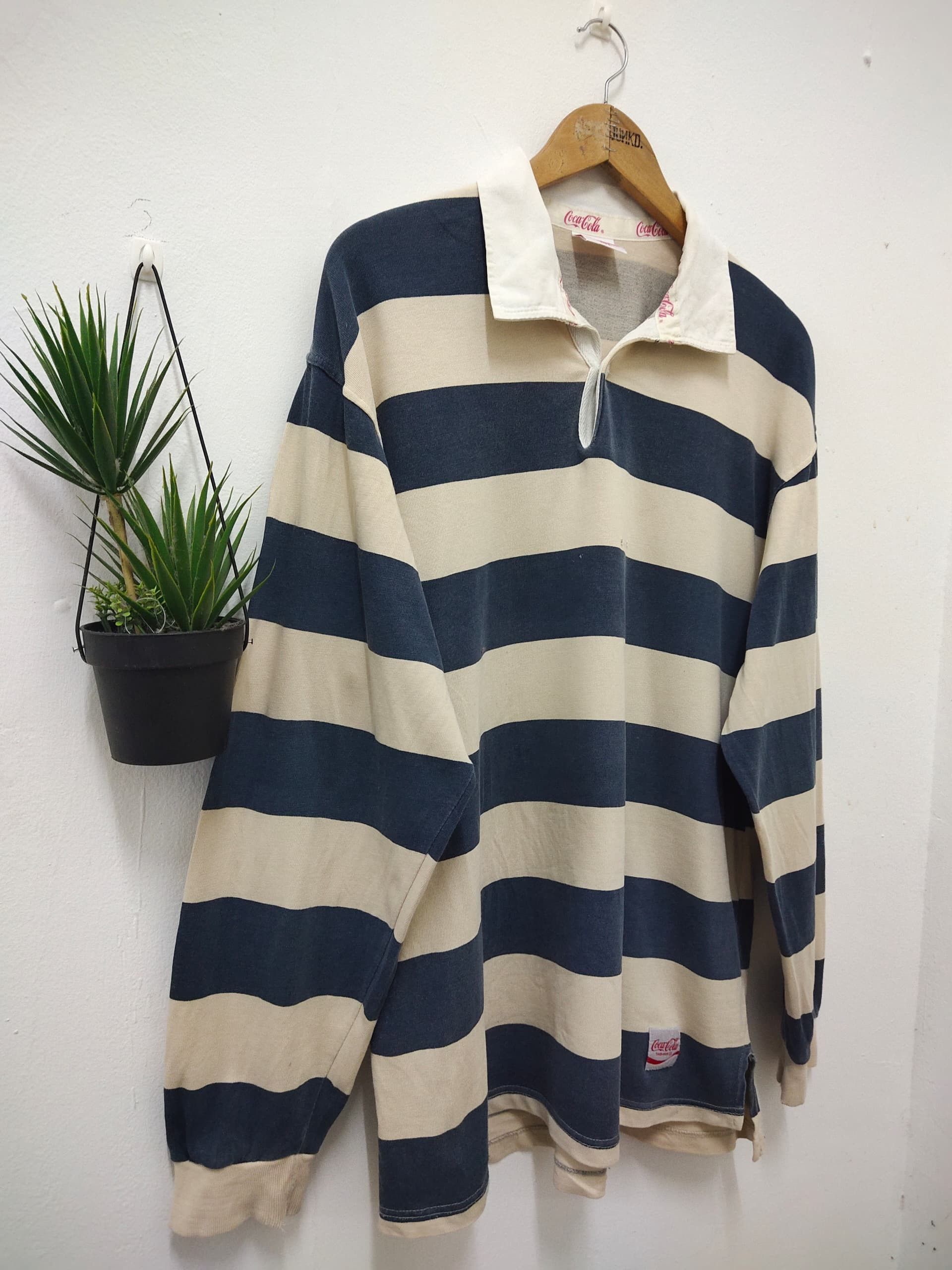 Coca Cola Vintage 90s Coca cola distressed Stripe polo rugby shirt Size US L / EU 52-54 / 3 - 6 Thumbnail