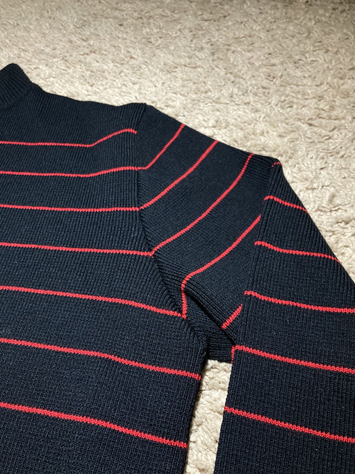 Celine SS20 Celine Mock Neck Striped Wool Sweater Thick Red Hedi Size US M / EU 48-50 / 2 - 6 Thumbnail