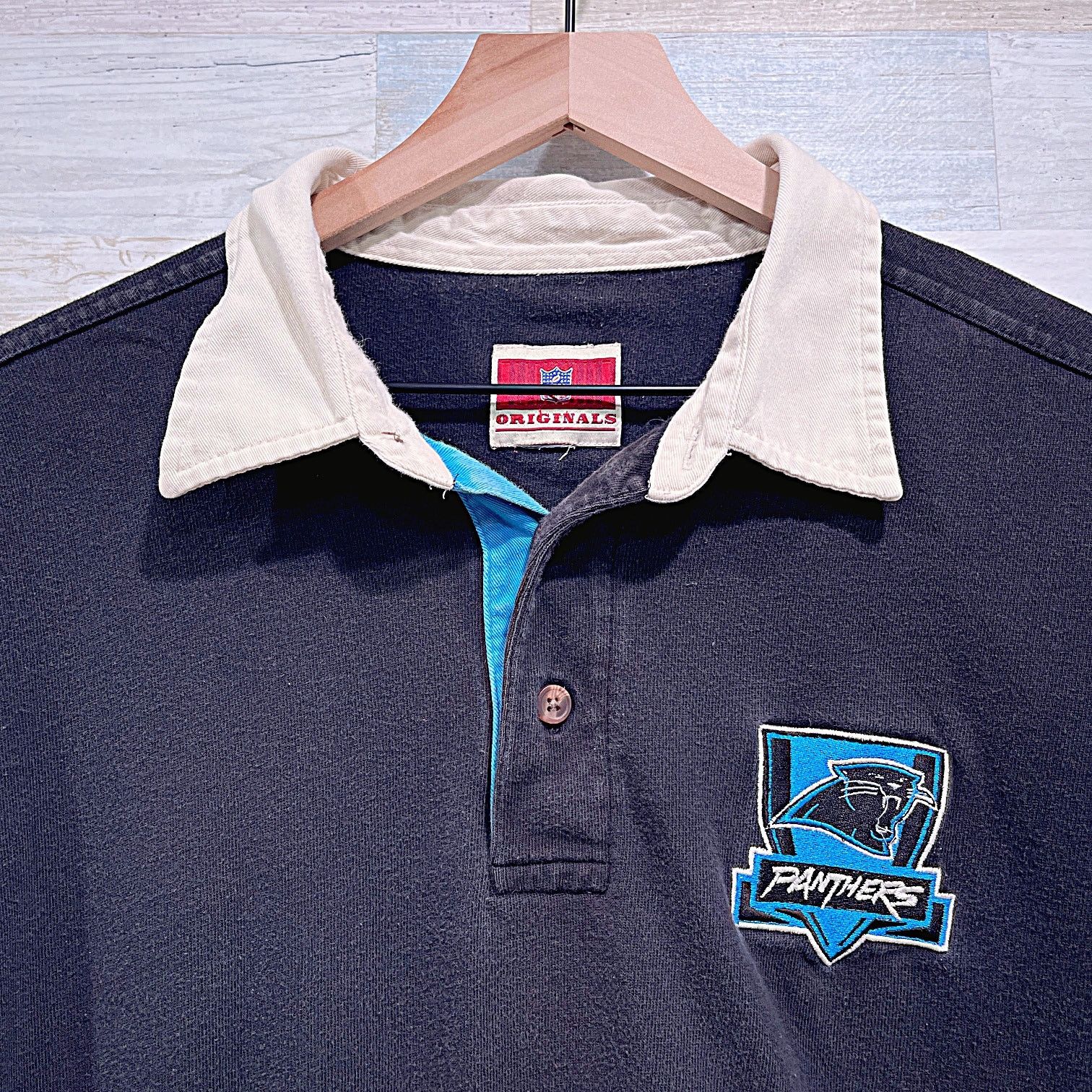 NFL × Vintage CAROLINA PANTHERS Vintage Polo Black Stripe NFL Mens Large Size US L / EU 52-54 / 3 - 2 Thumbnail