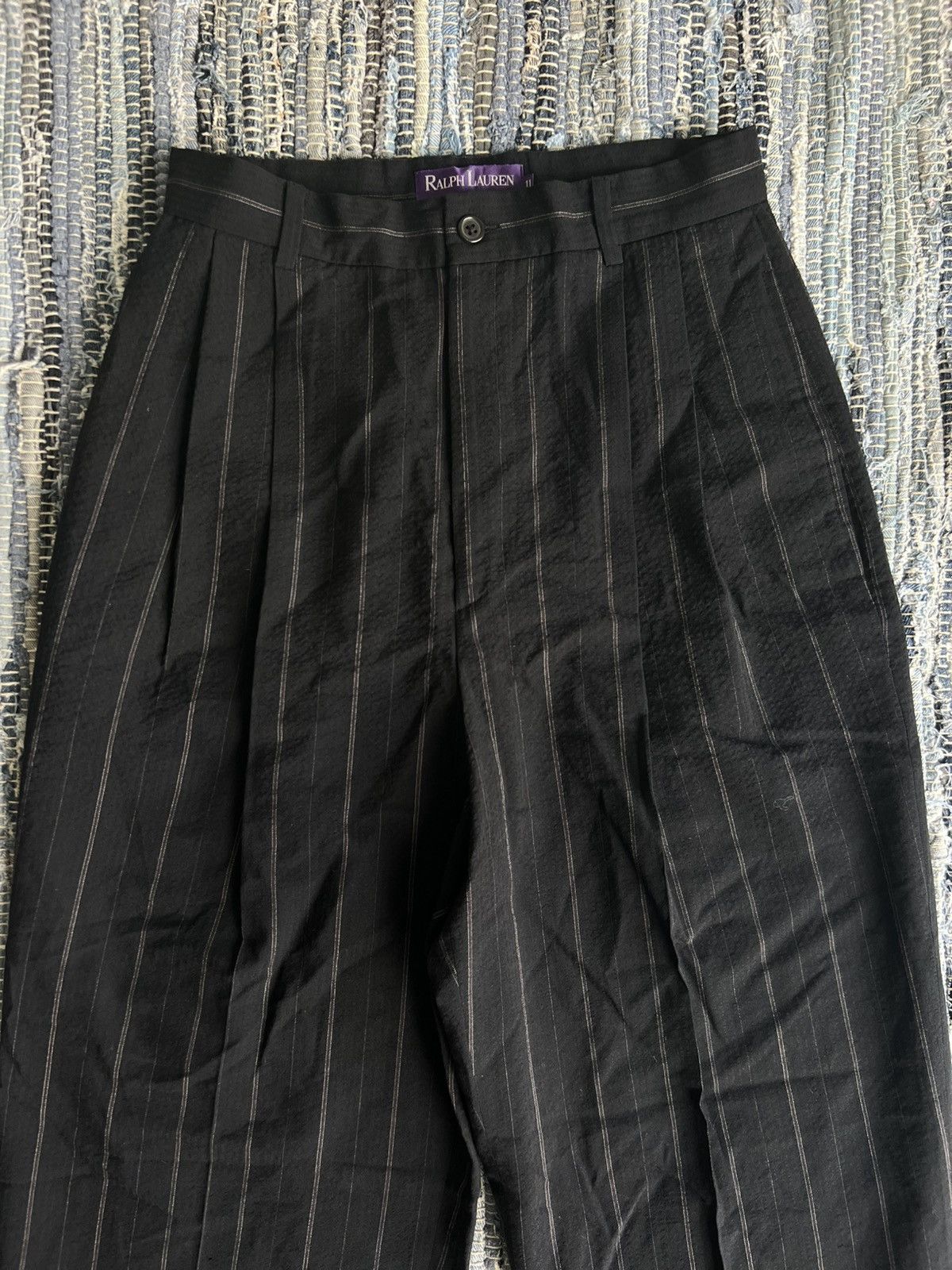 Ralph Lauren Purple Label 🇮🇹 Made High Waist Wide Leg Pinstriped Pleated Wool Pants Size 27" / US 4 / IT 40 - 1 Thumbnail