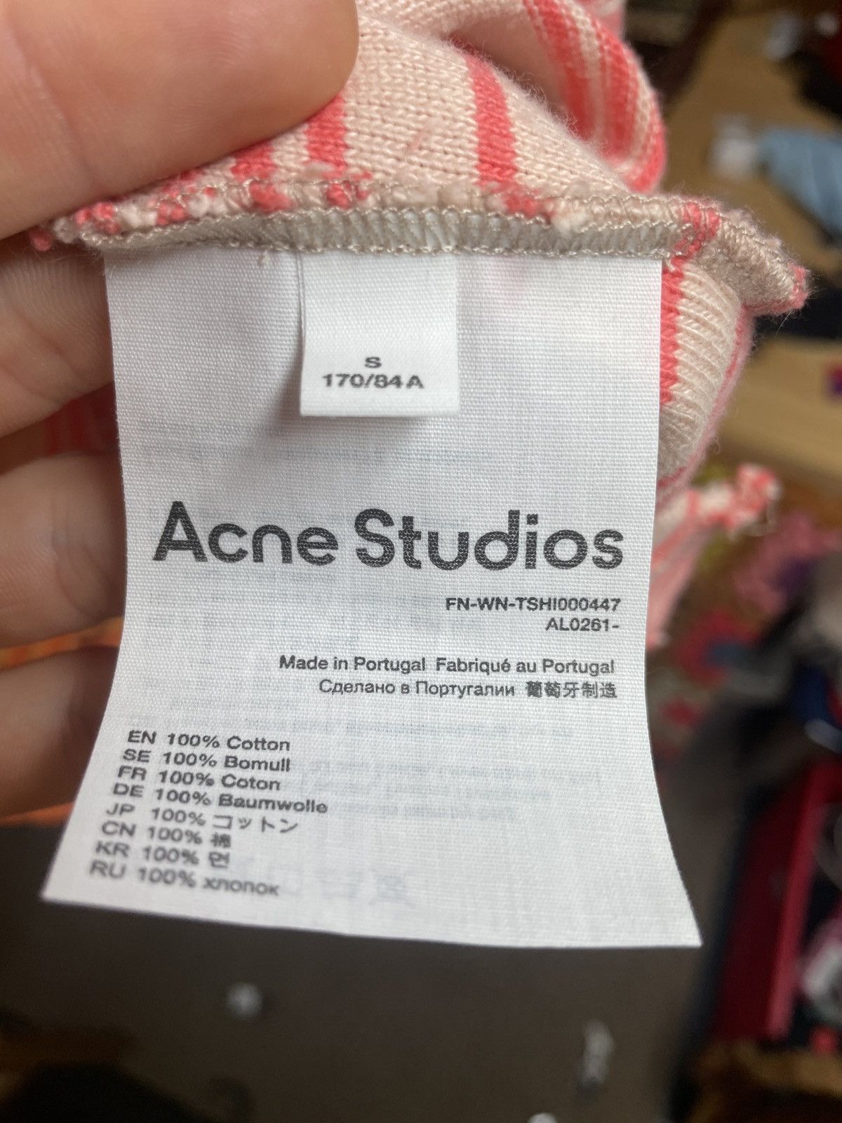 ACNE Studios Distressed Striped Long Sleeve Polo Shirt