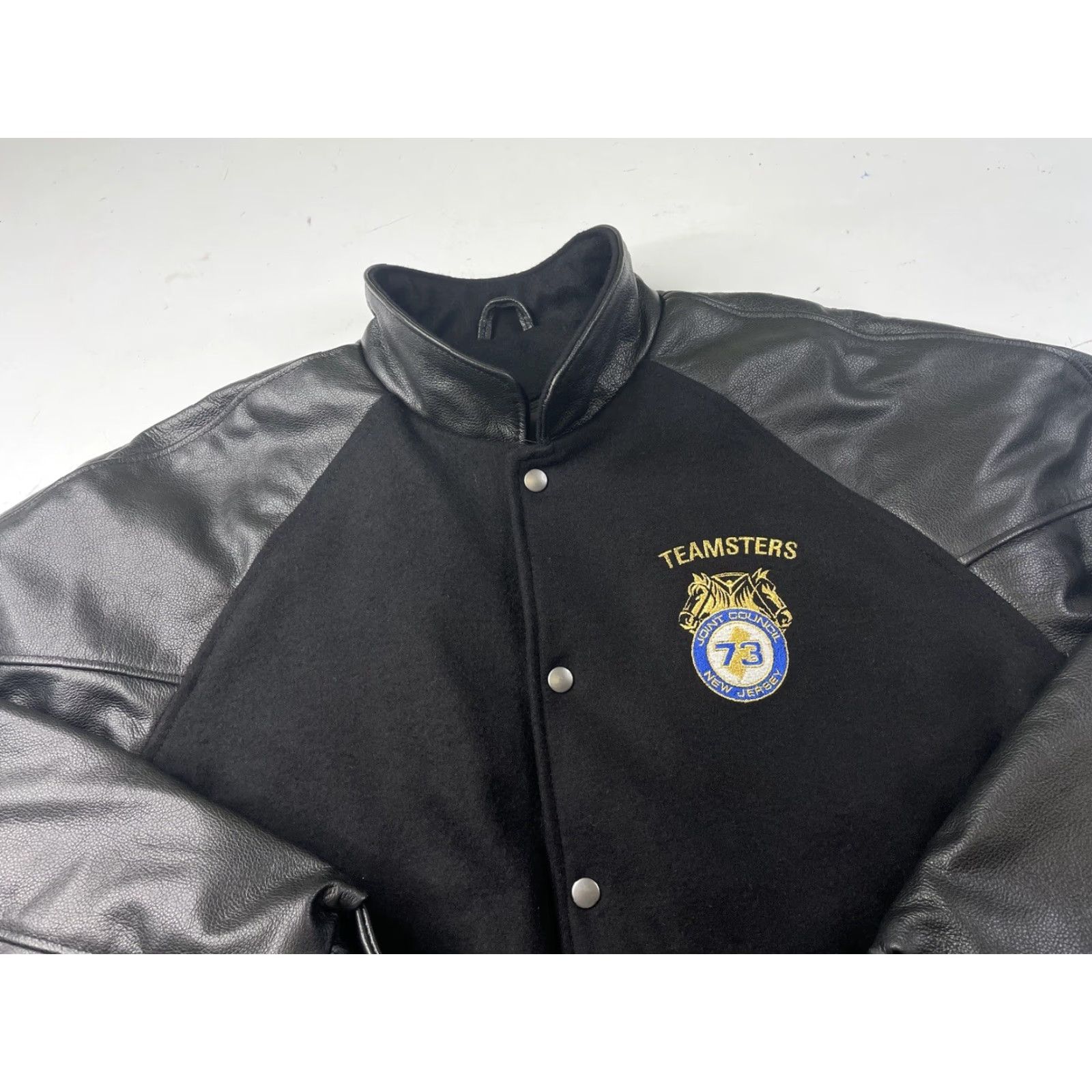 Vintage VINTAGE Teamster Varsity Jacket Wool Leather Mens XL Black USA Embroidered Logo Insulated Lined Button Front Size US XL / EU 56 / 4 - 3 Thumbnail
