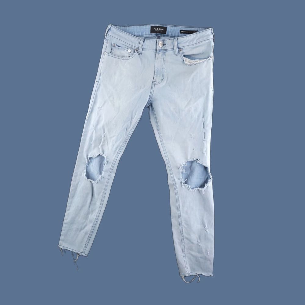 Pacsun Pacsun Jeans Mens 31x27 Blue Skinny Distressed Ripped Light Wash Jeans Mens Size US 31 - 1 Thumbnail