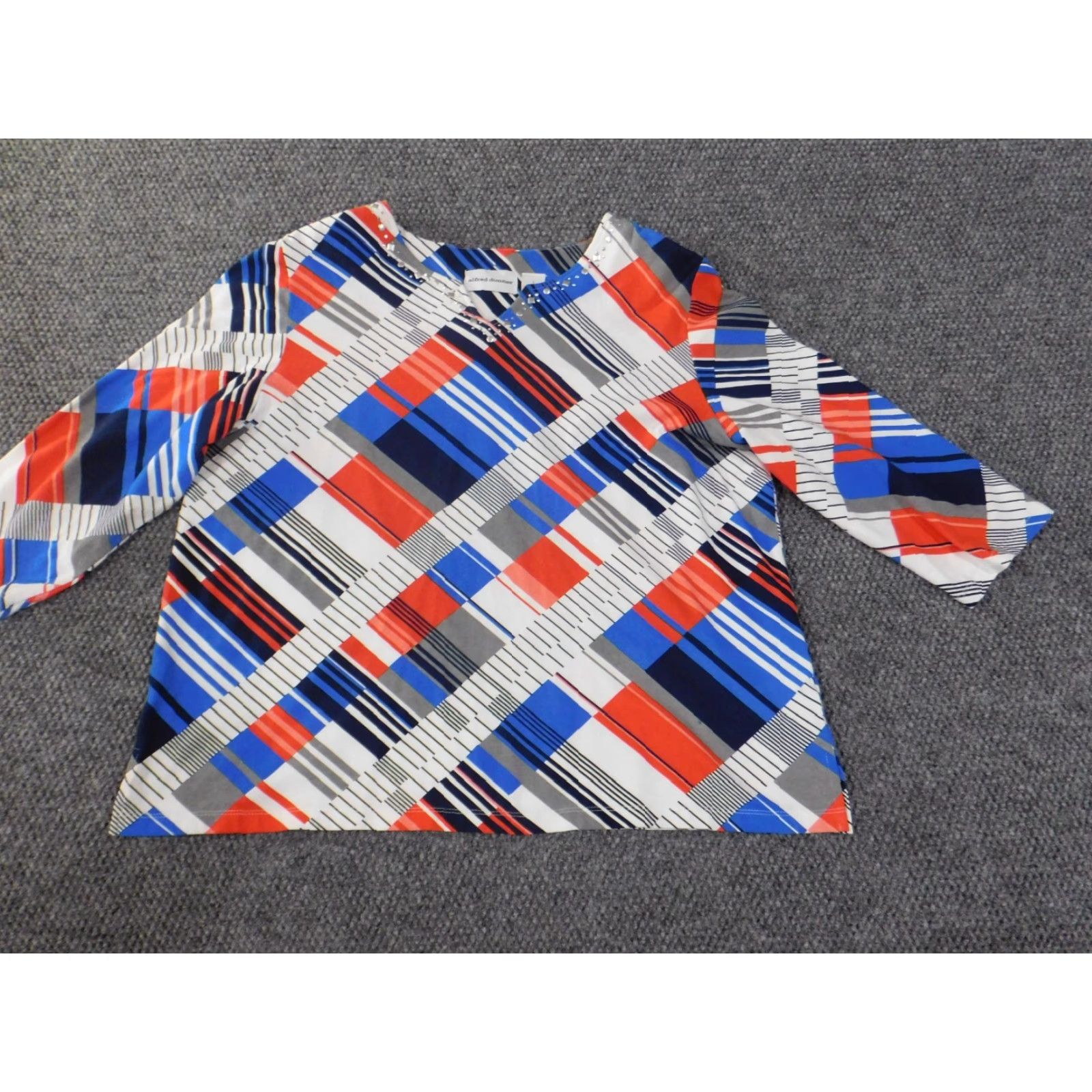 Vintage Alfred Dunner Geometric Blouse Shirt Womens L Blue Cotton Spandex Pullover Long Sleeve Round Neck Casual Stretch Regular Size L / US 10 / IT 46 - 3 Thumbnail