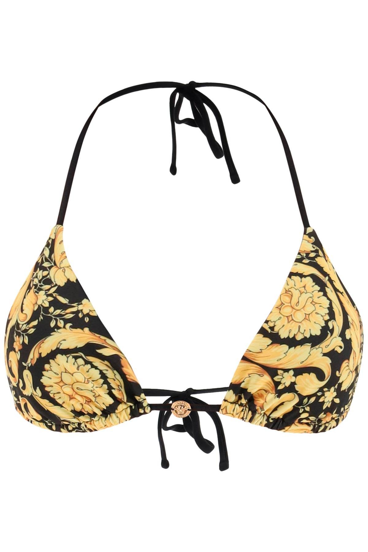 Image of Versace Barocco Triangle Bikini Top in Gold Print, Women's (Size XL)