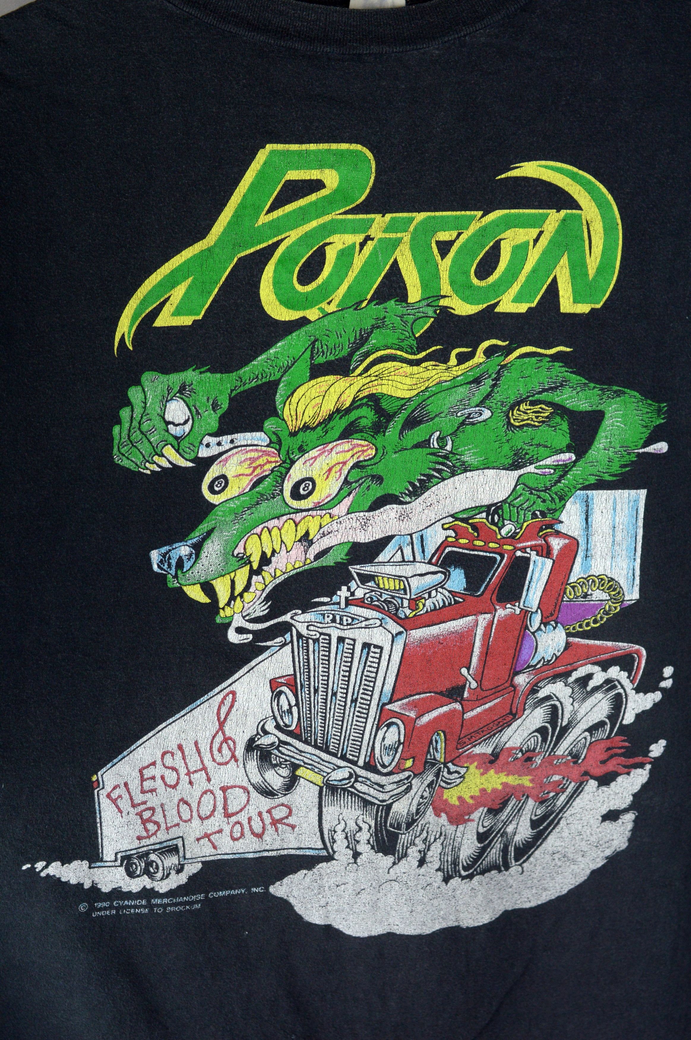 Vintage Vintage Poison Roaddogs from Hell Flesh Blood 1990 t shirt Size US L / EU 52-54 / 3 - 3 Thumbnail