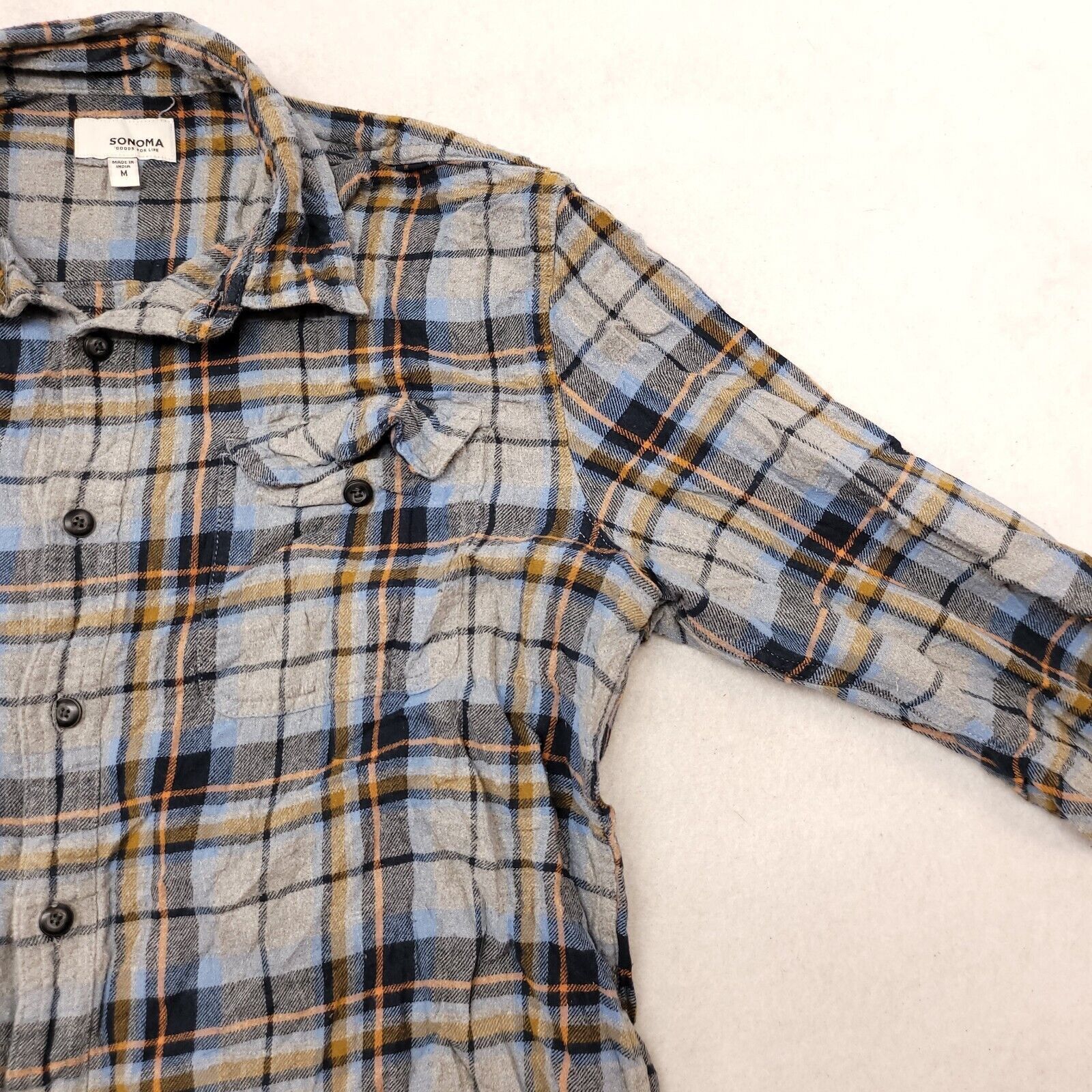 Sonoma Sonoma Madras Flannel Casual Shirt Mens Size Medium M Gray Size US M / EU 48-50 / 2 - 5 Thumbnail