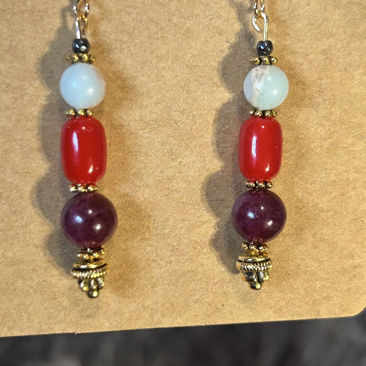 Handmade Handcrafted elegant genuine garnet agate earrings Size ONE SIZE - 3 Thumbnail