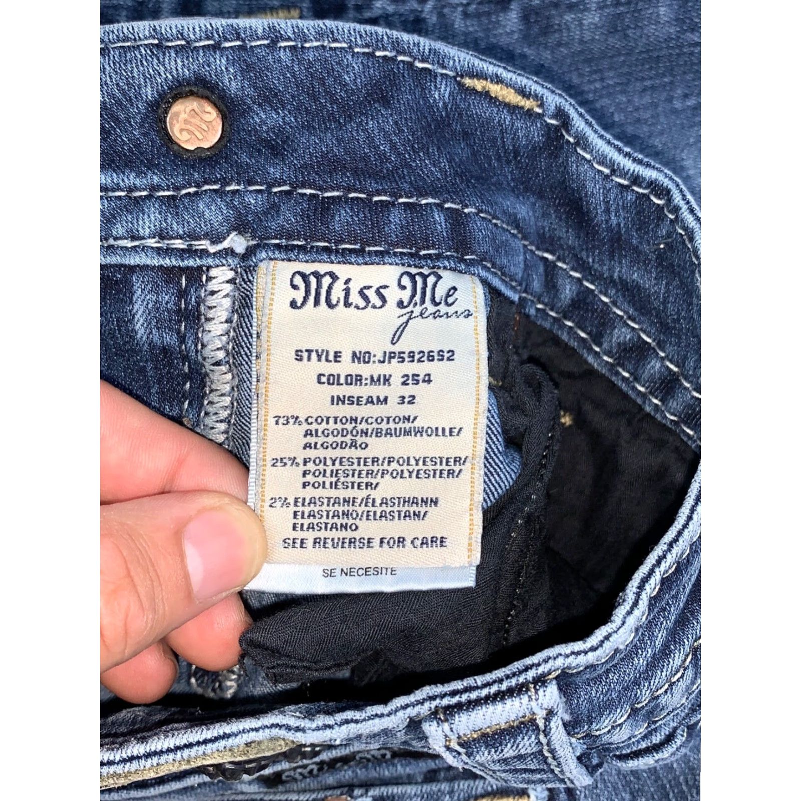 Miss Me Miss Me Cut Off Shorts Womens 26 Denim Rhinestone Cross Raw Hem City Grunge Bedazzled Vintage No Size 26" / US 2 / IT 38 - 5 Thumbnail