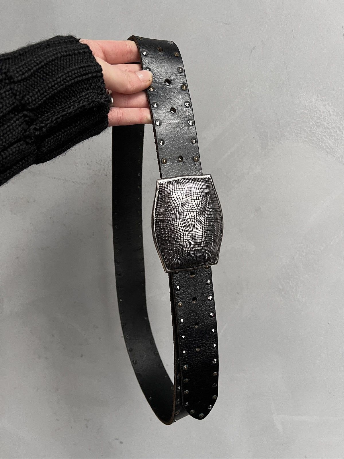KMRii Western Studded Leather Black Belt Metal Buckle glamour y2k Size ONE SIZE - 1 Thumbnail