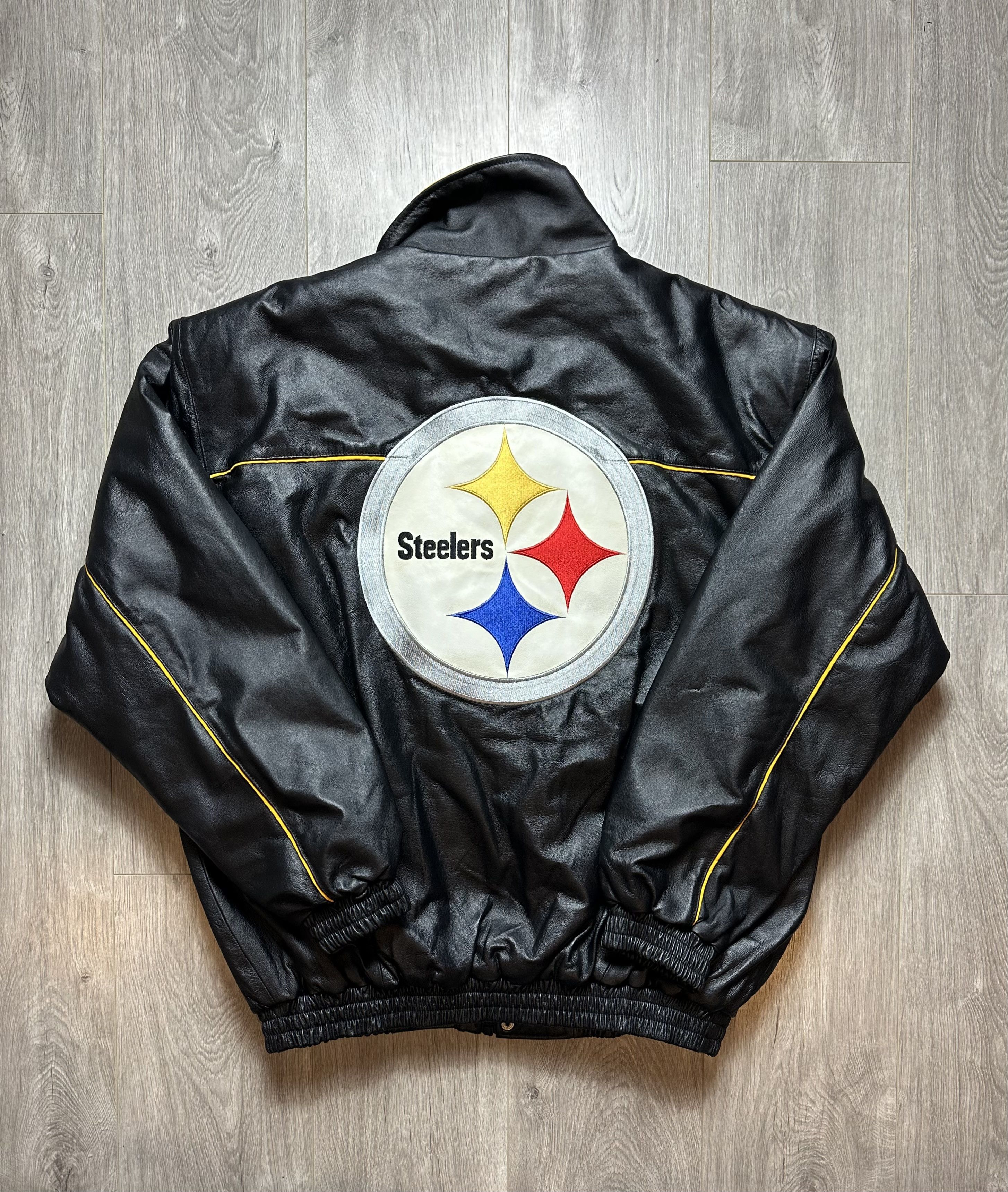 image of Jeff Hamilton x Nfl Vintage Pittsburgh Steelers Nfl License Leather Jacket 2Xl in Black, Men's