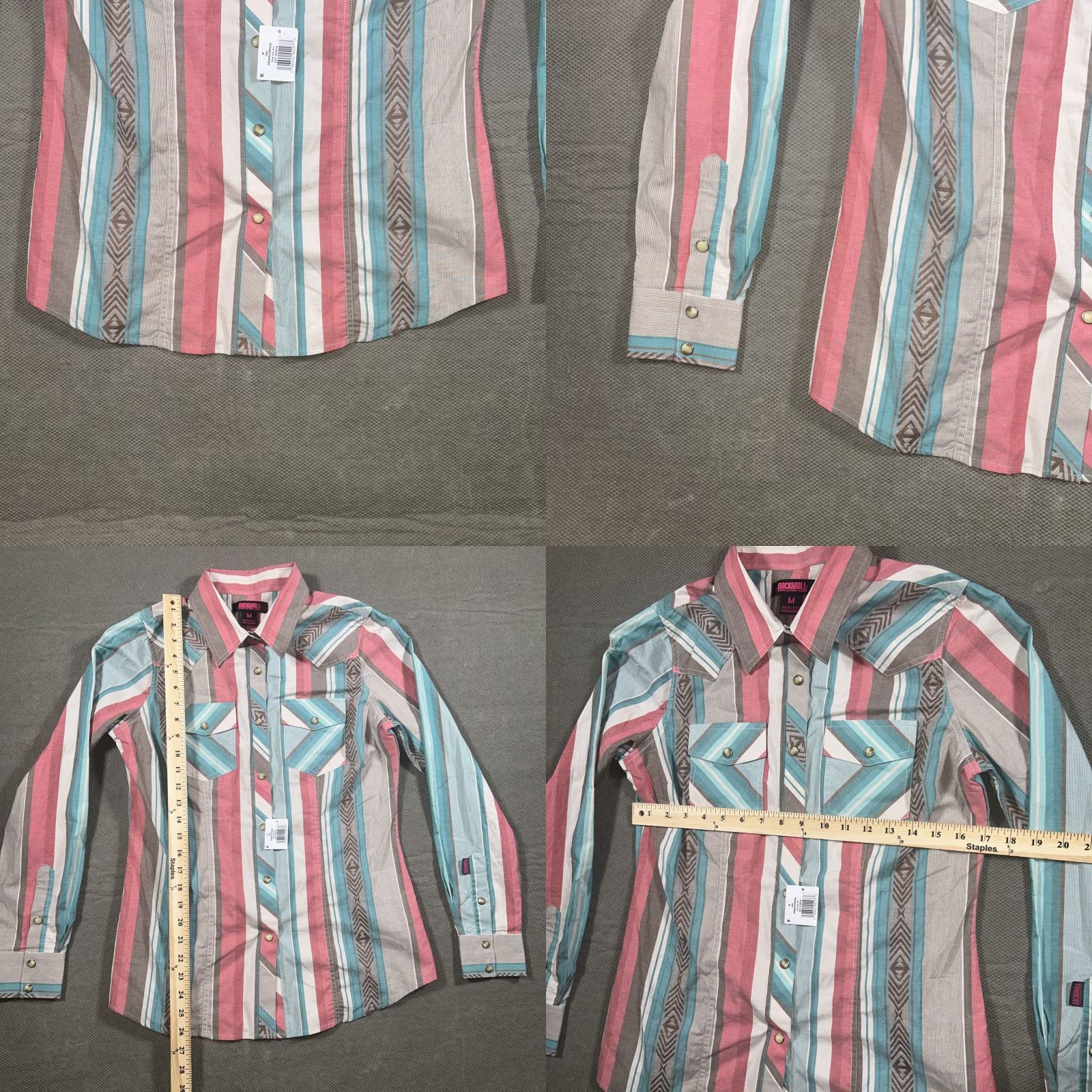 Denime Rock & Roll Denim Shirt Aztec Pearl Snap Long Sleeve Womens Size M Multicolor Denim Shirt Size M / US 6-8 / IT 42-44 - 8 Thumbnail