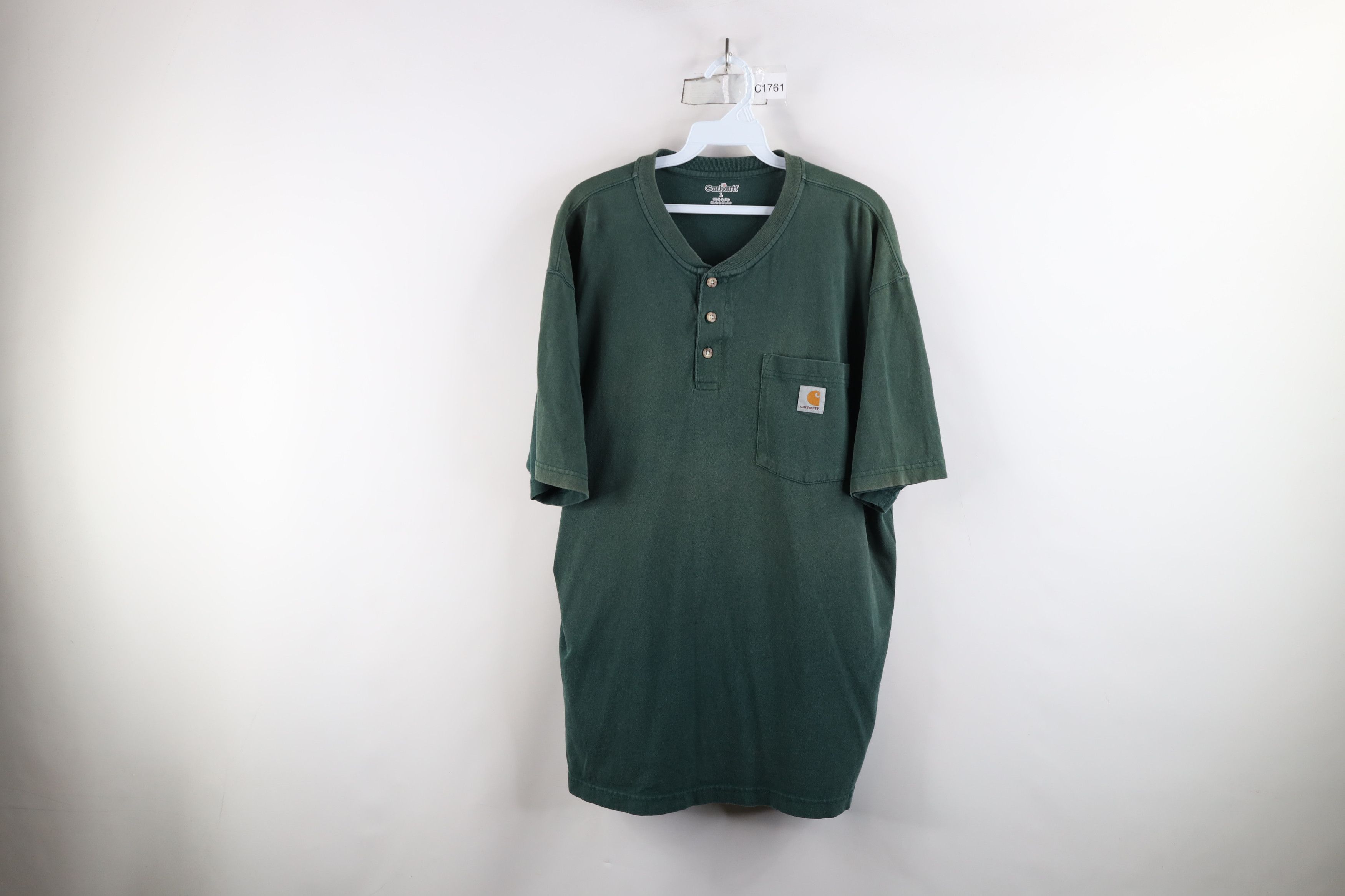 Carhartt × Vintage Vintage Y2K Carhartt Sun Faded Henley T-Shirt Green Cotton Size US L / EU 52-54 / 3 - 1 Thumbnail