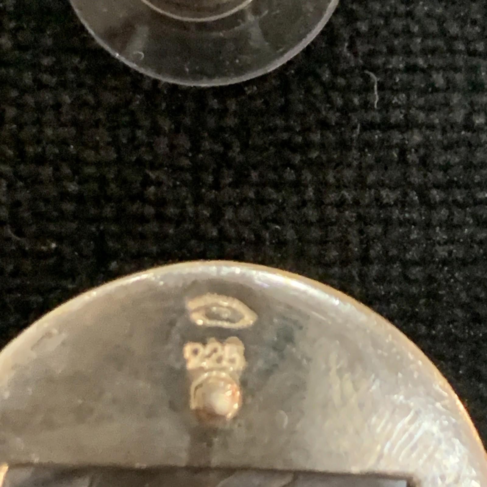 Unknown London Vintage 925 Silver, Black Mother of Pearl Earrings, 7/8” Size ONE SIZE - 9 Thumbnail