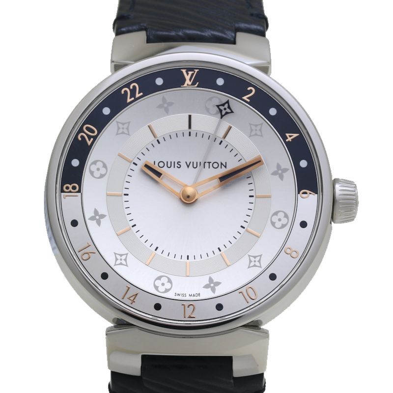 Louis Vuitton Louis Vuitton Silver Dial Tambour Moon Dual Time Watch Qa105Z Metal Quartz Qa105Z