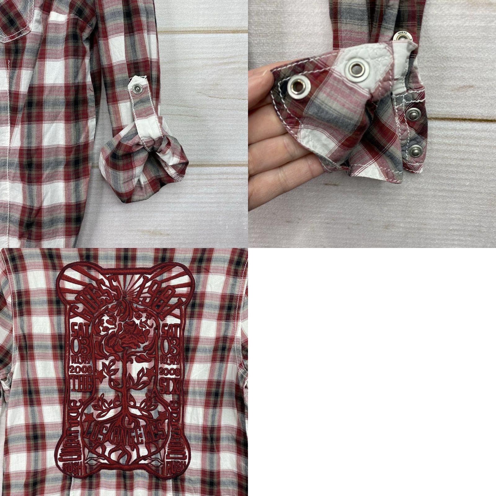 Guess VINTAGE Guess Jeans Shirt Women L Red Plaid Western Embroidered Cowboy Snap Button-Up 9? Size L / US 10 / IT 46 - 9 Thumbnail